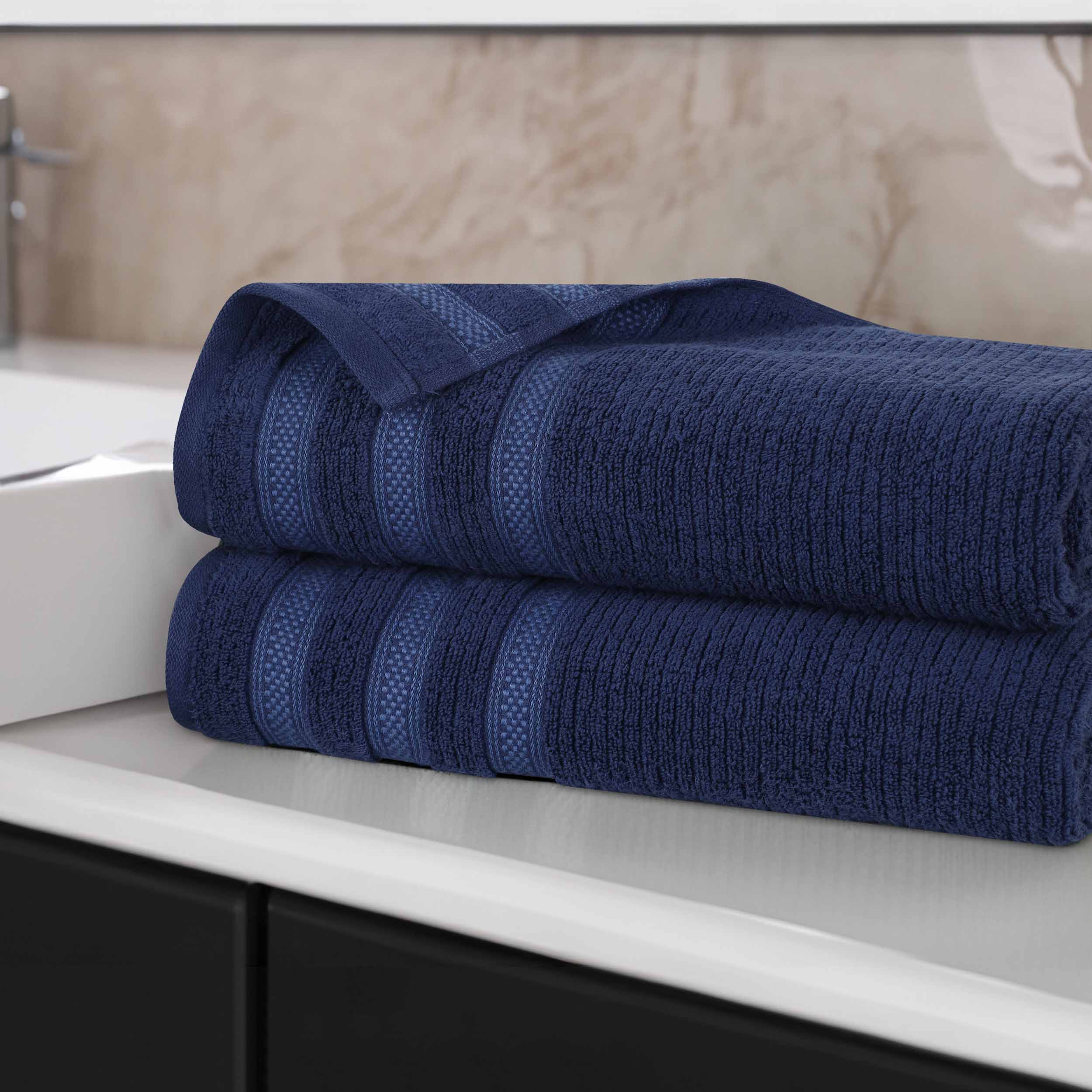 Brea Zero Twist Cotton Ribbed Geometric Border Bath Sheet Set of 2 - Bath Sheet by Superior Brand