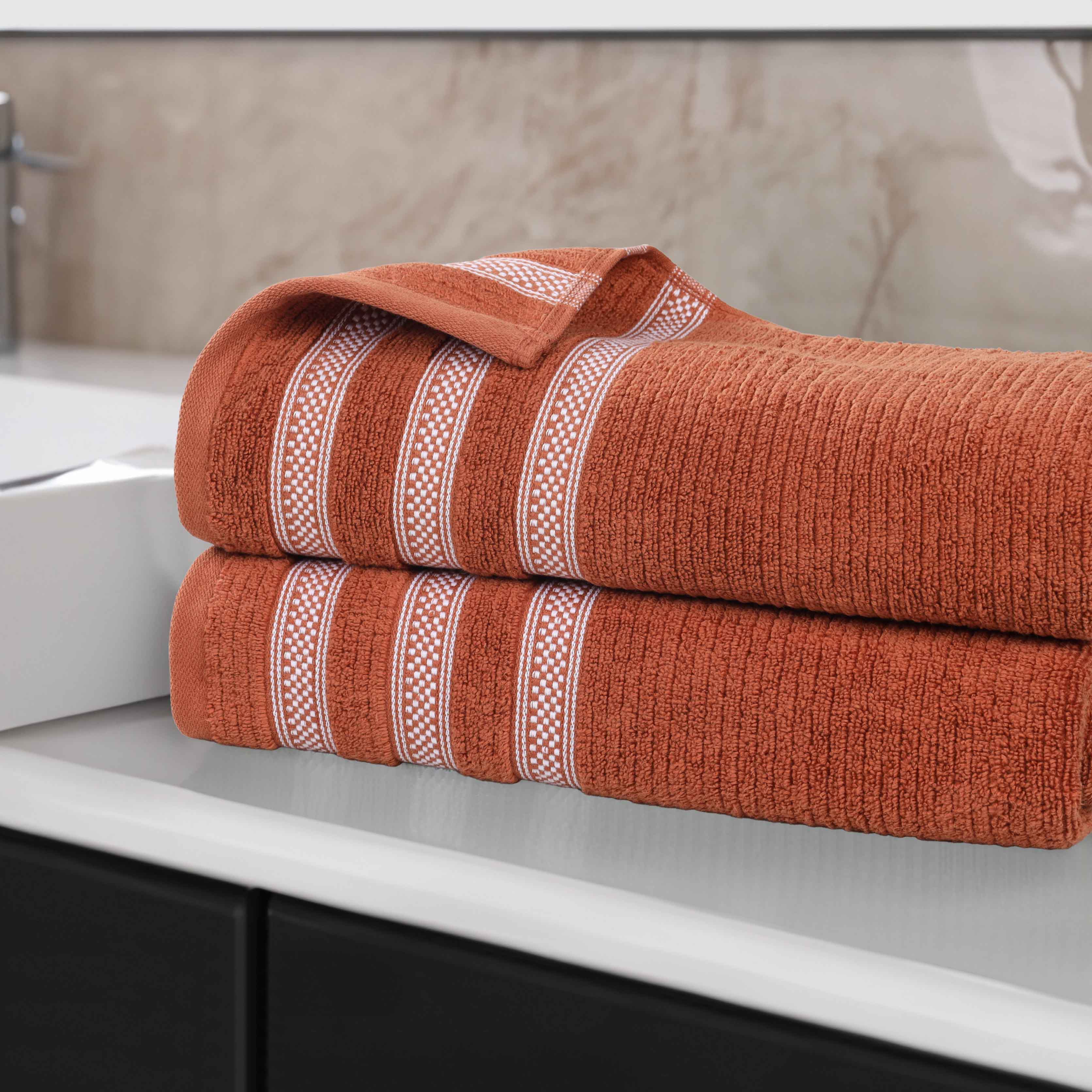 Brea Zero Twist Cotton Ribbed Geometric Border Bath Sheet Set of 2 - Bath Sheet by Superior Brand