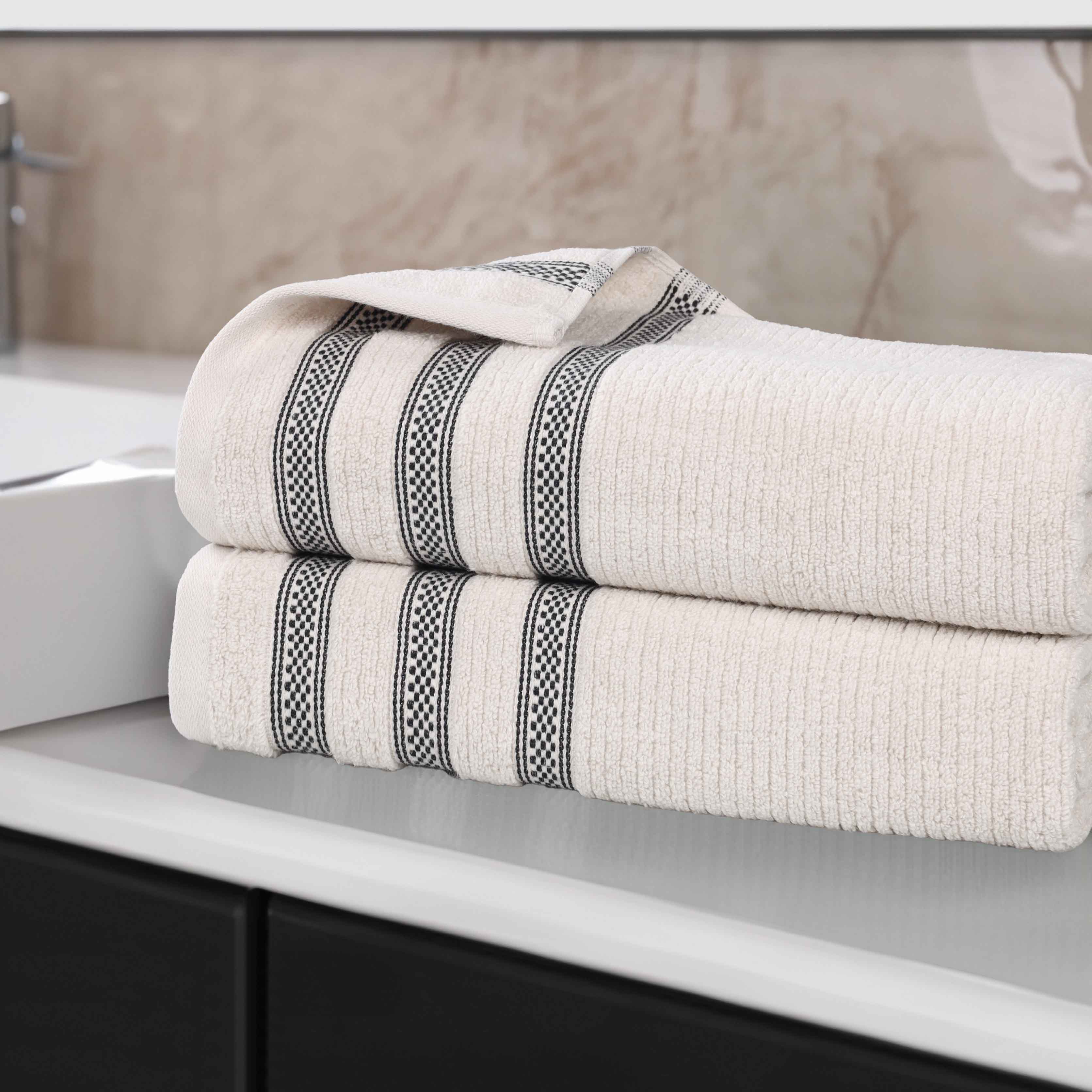 Brea Zero Twist Cotton Ribbed Geometric Border Bath Sheet Set of 2 - Bath Sheet by Superior Brand