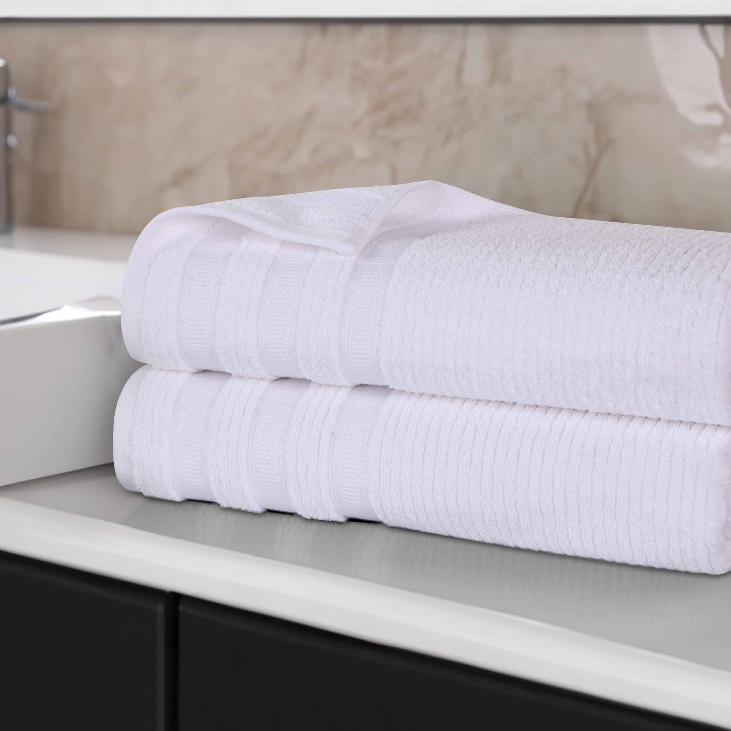 Brea Zero Twist Cotton Ribbed Geometric Border Bath Sheet Set of 2 - Bath Sheet by Superior Brand