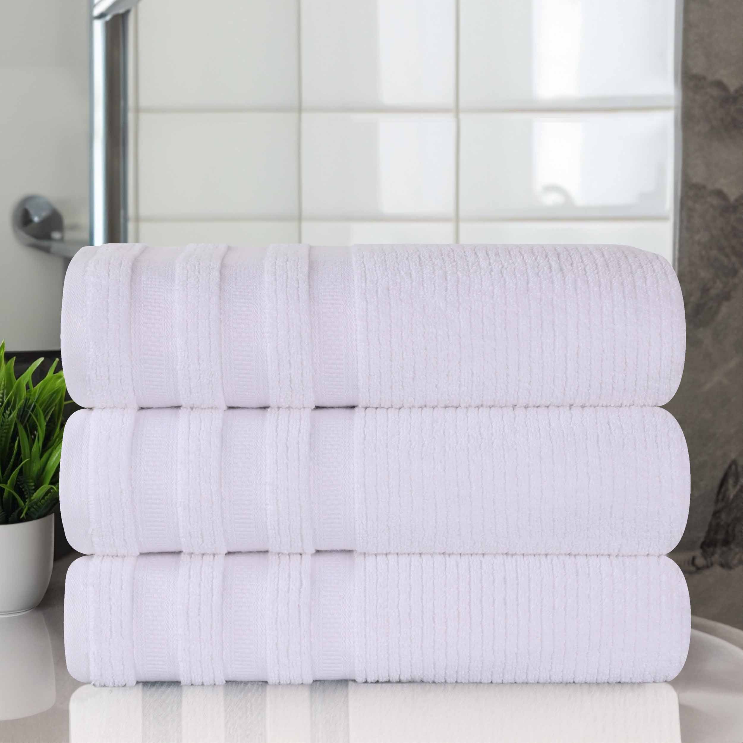 Brea Zero Twist Cotton Ribbed Geometric Border Bath Towel Set of 3 - Bath Towel by Superior Brand