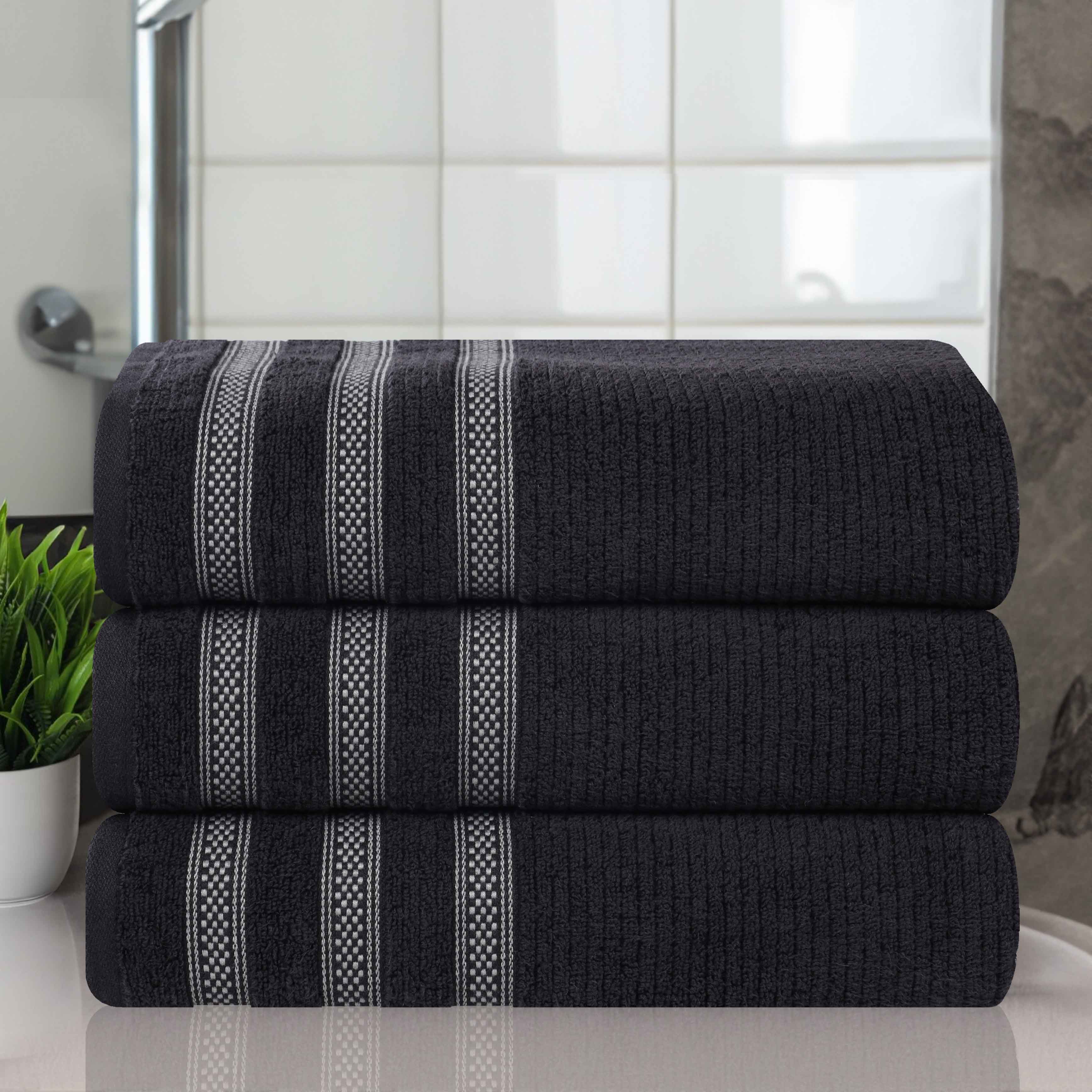 Brea Zero Twist Cotton Ribbed Geometric Border Bath Towel Set of 3 - Bath Towel by Superior Brand