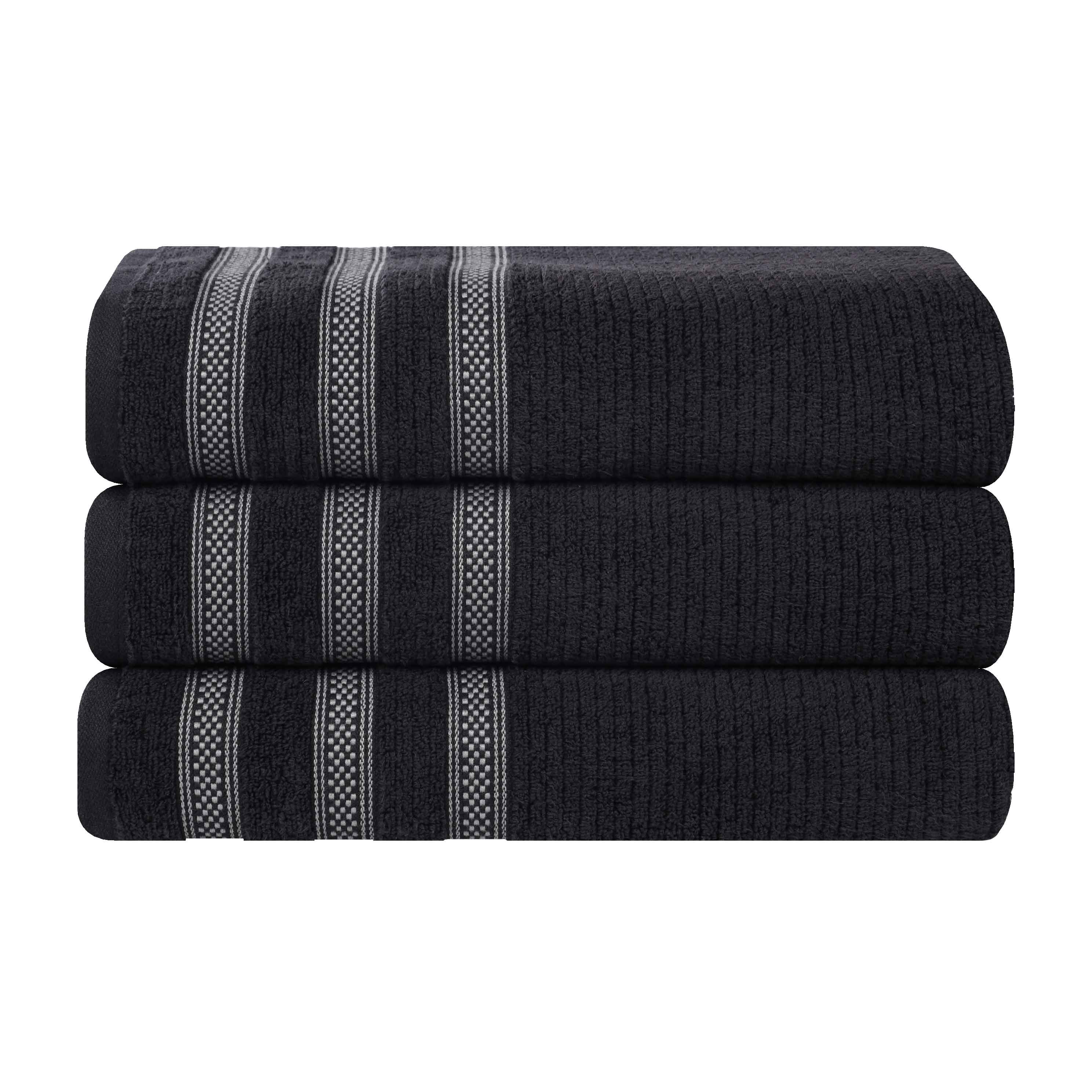 Brea Zero Twist Cotton Ribbed Geometric Border Bath Towel Set of 3 - Bath Towel by Superior Brand