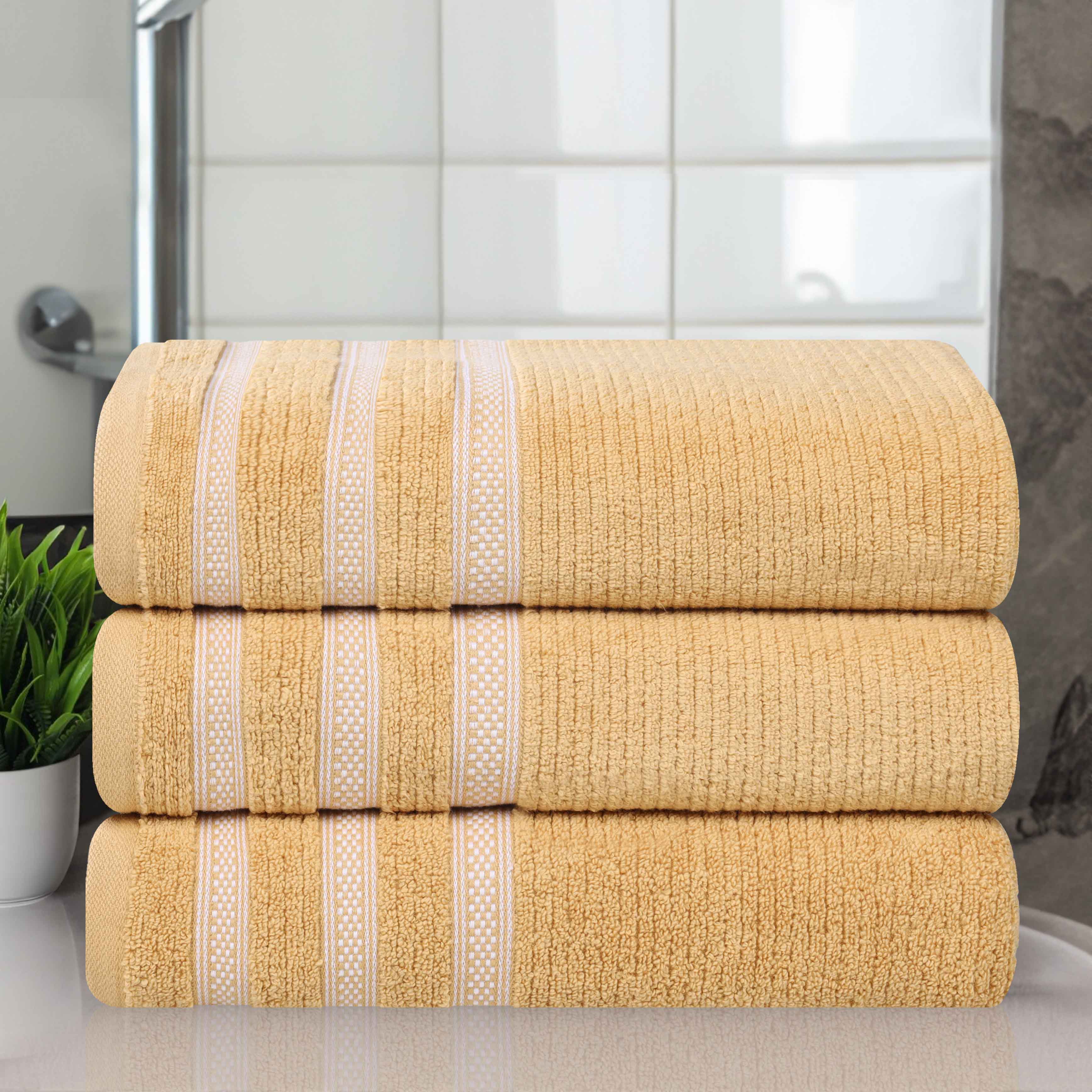 Brea Zero Twist Cotton Ribbed Geometric Border Bath Towel Set of 3 - Bath Towel by Superior Brand