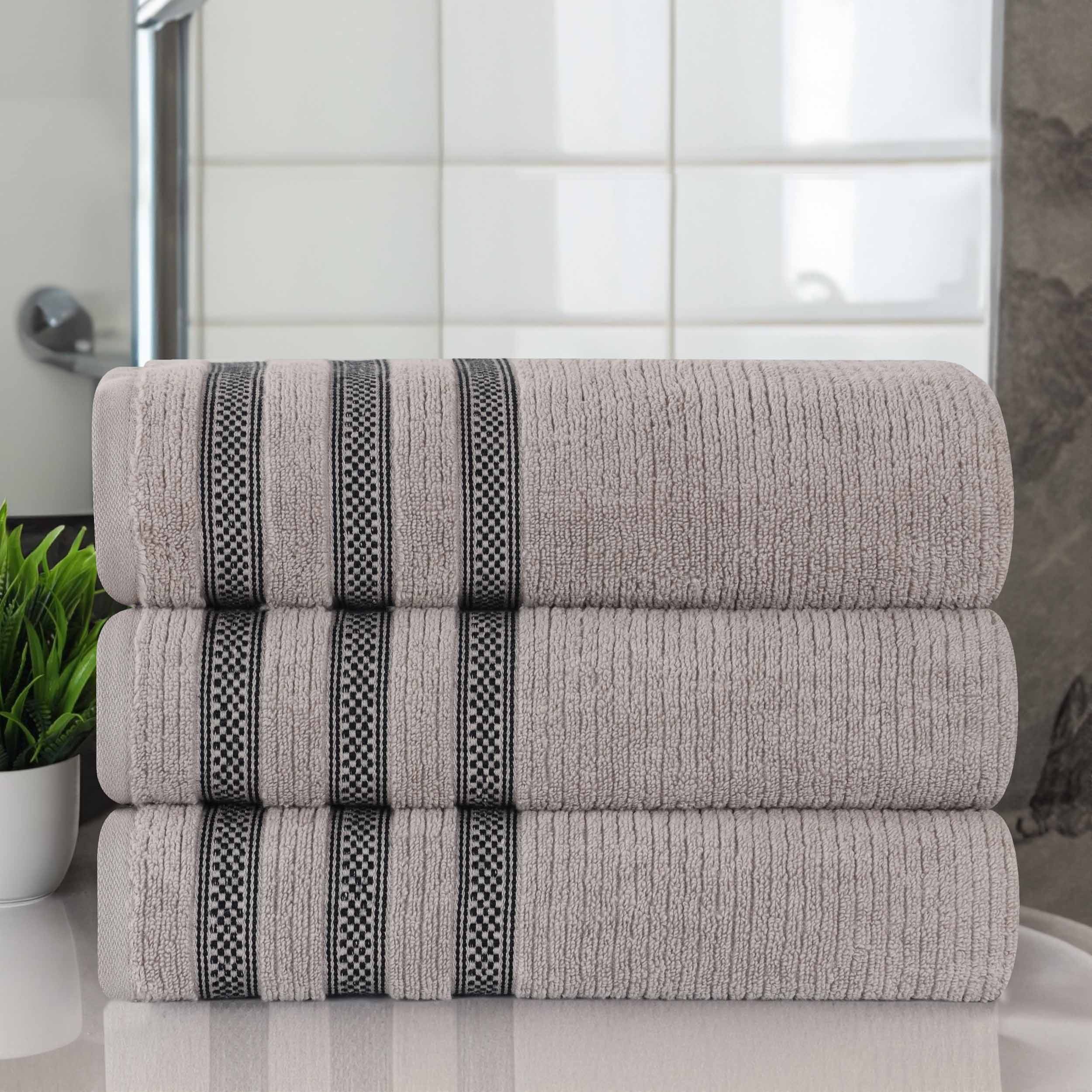Brea Zero Twist Cotton Ribbed Geometric Border Bath Towel Set of 3 - Bath Towel by Superior Brand