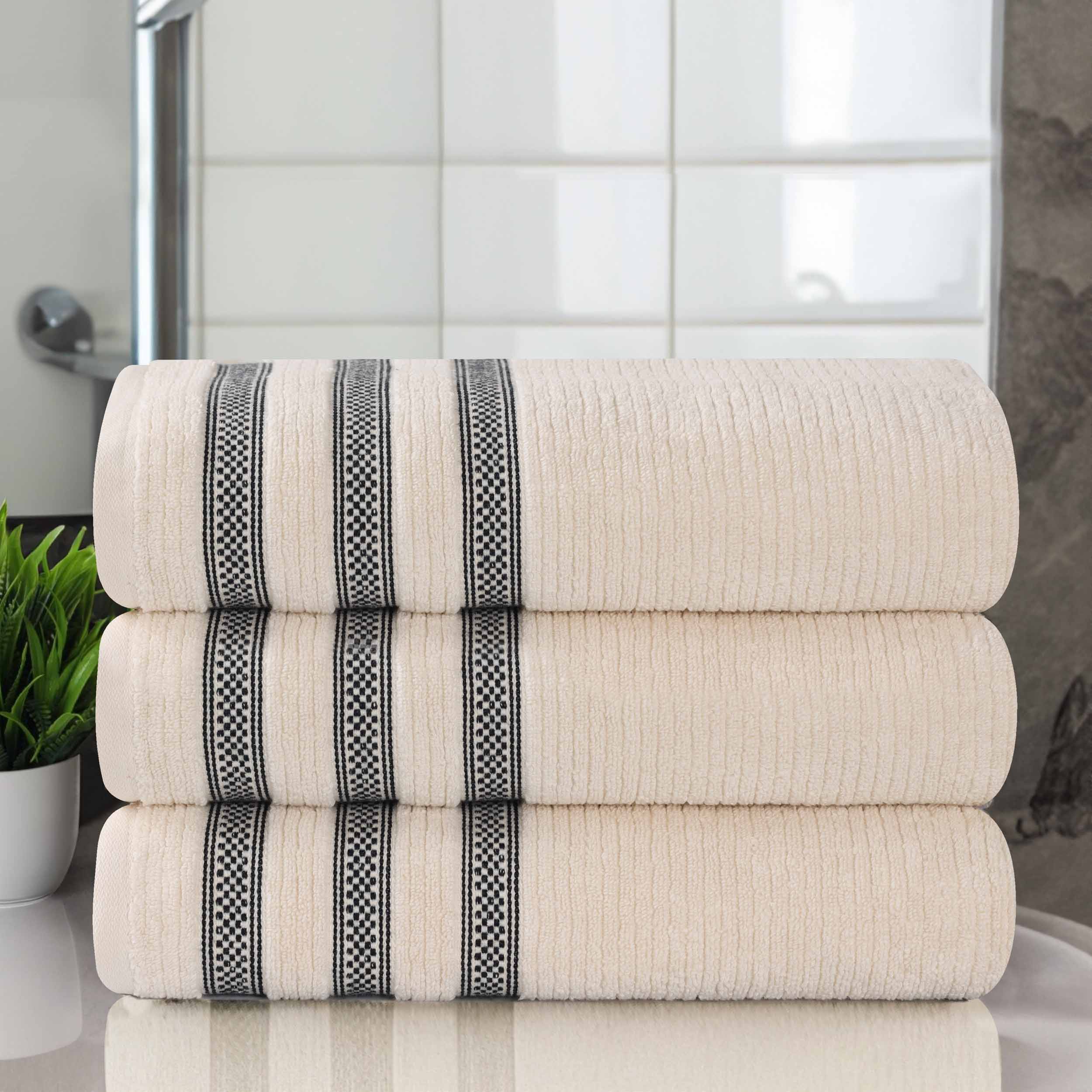 Brea Zero Twist Cotton Ribbed Geometric Border Bath Towel Set of 3 - Bath Towel by Superior Brand