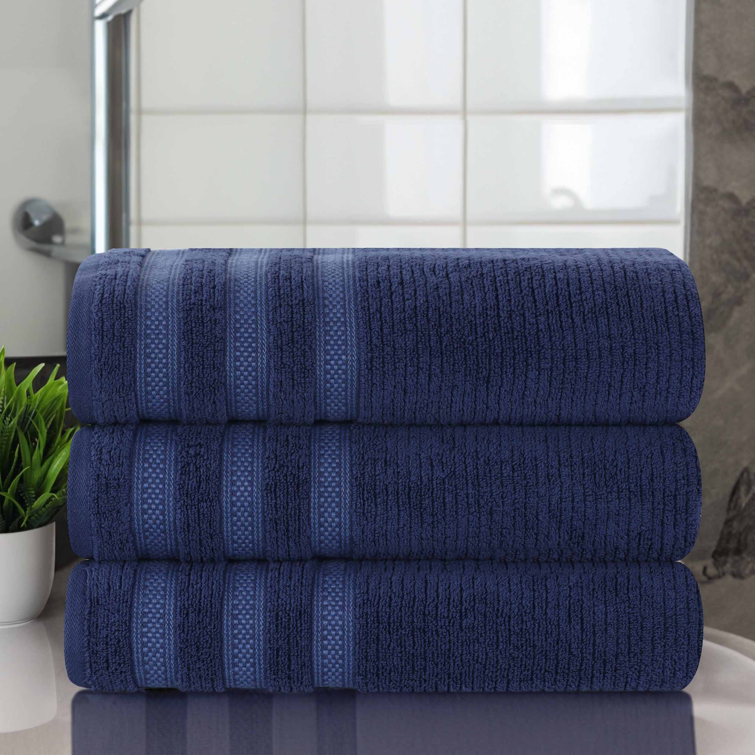 Brea Zero Twist Cotton Ribbed Geometric Border Bath Towel Set of 3 - Bath Towel by Superior Brand