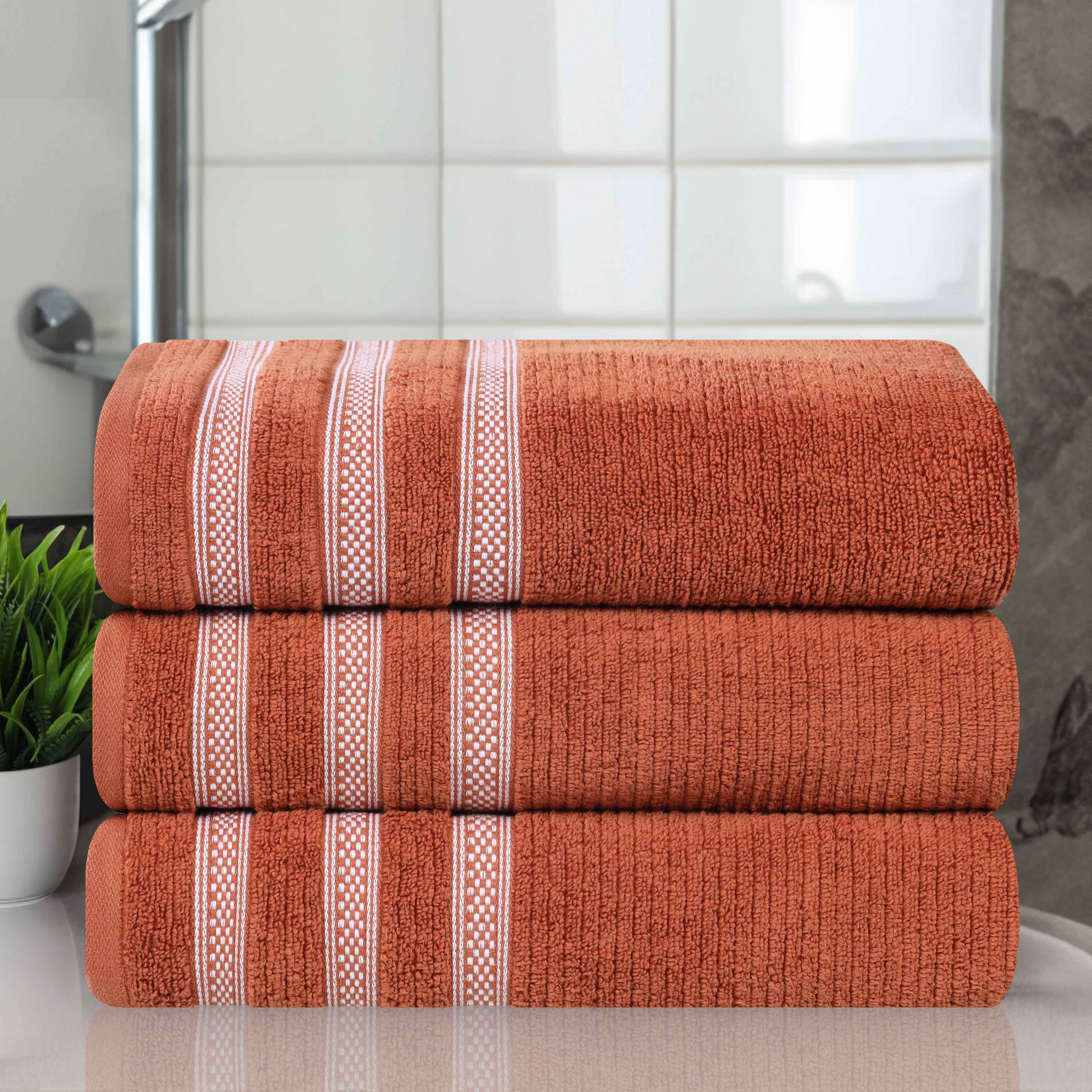 Brea Zero Twist Cotton Ribbed Geometric Border Bath Towel Set of 3 - Bath Towel by Superior Brand