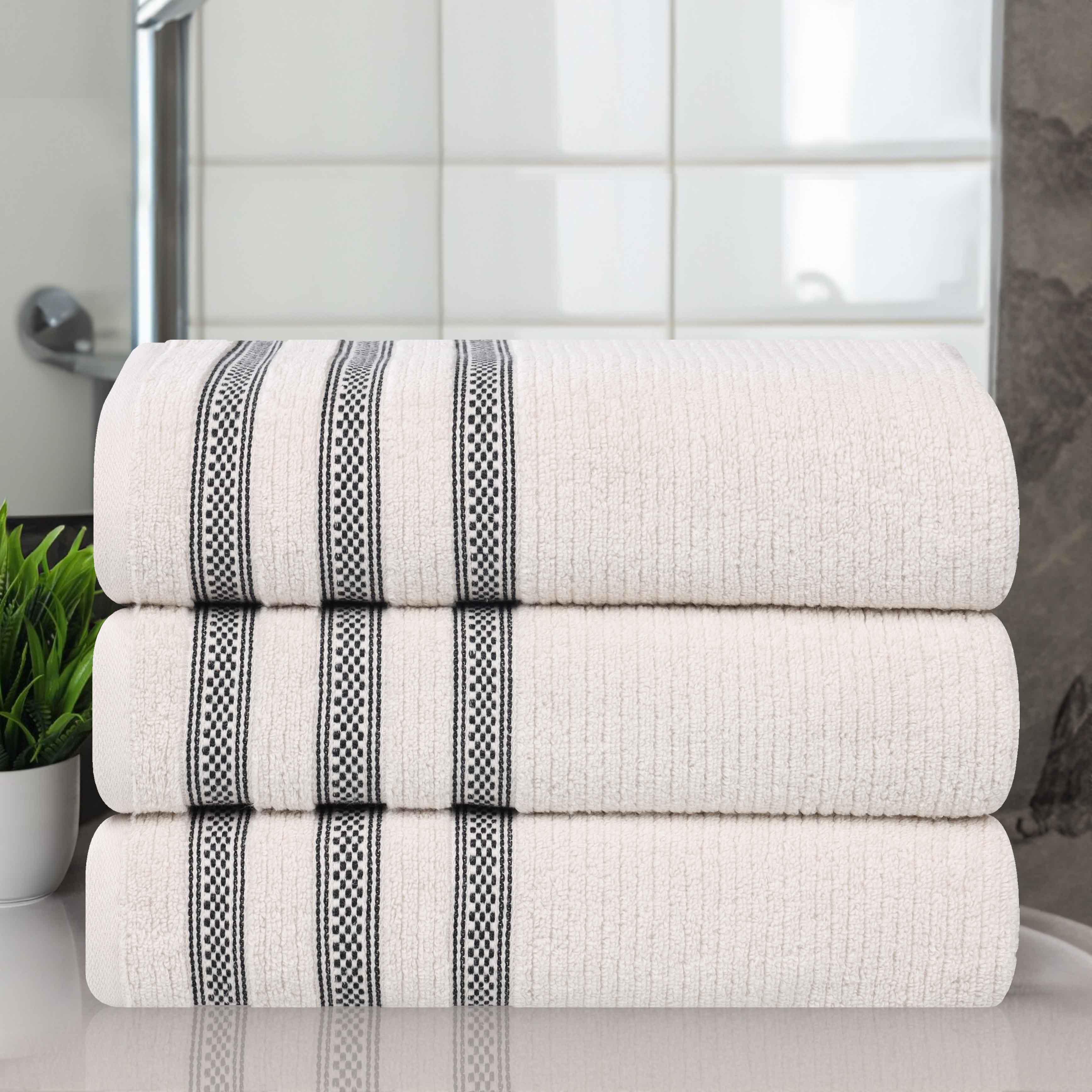 Brea Zero Twist Cotton Ribbed Geometric Border Bath Towel Set of 3 - Bath Towel by Superior Brand