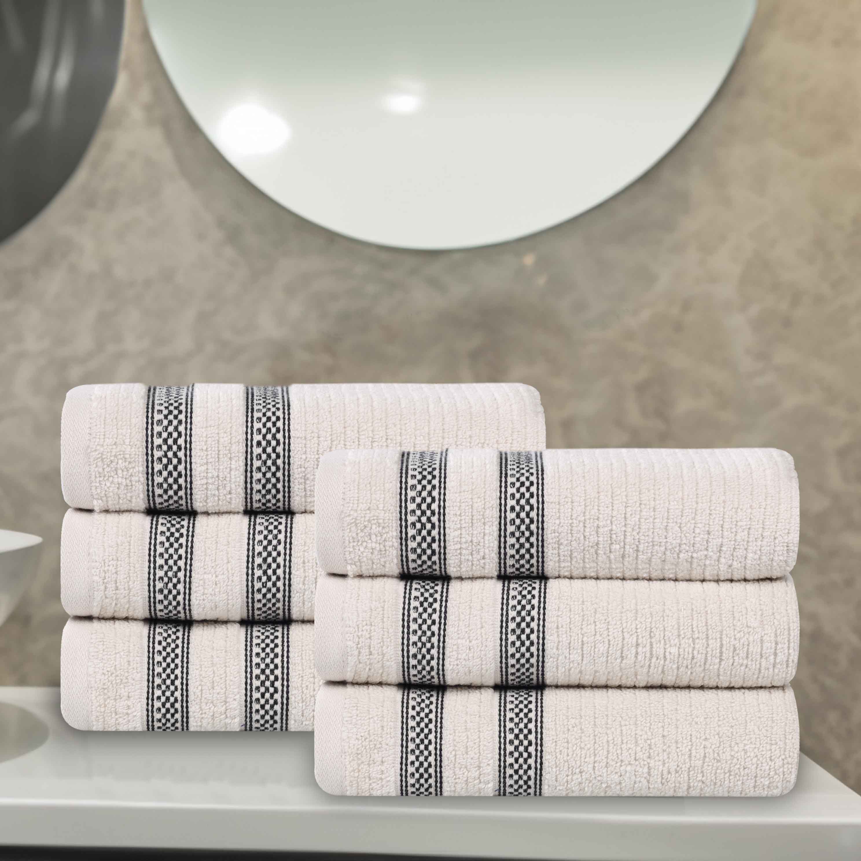 Brea Zero Twist Cotton Ribbed Modern Geometric Hand Towel Set of 6 - Hand Towel by Superior Brand