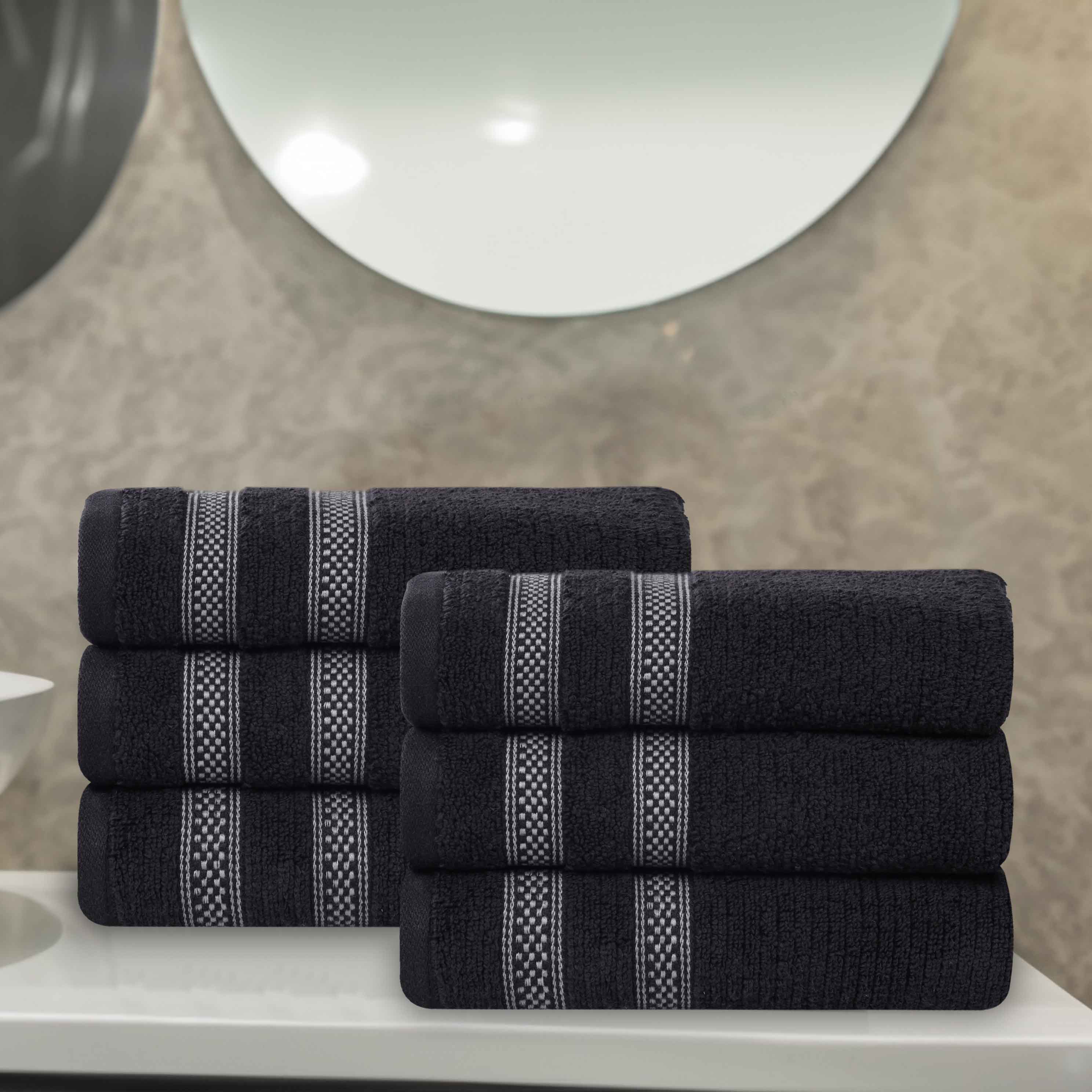 Brea Zero Twist Cotton Ribbed Modern Geometric Hand Towel Set of 6 - Hand Towel by Superior Brand