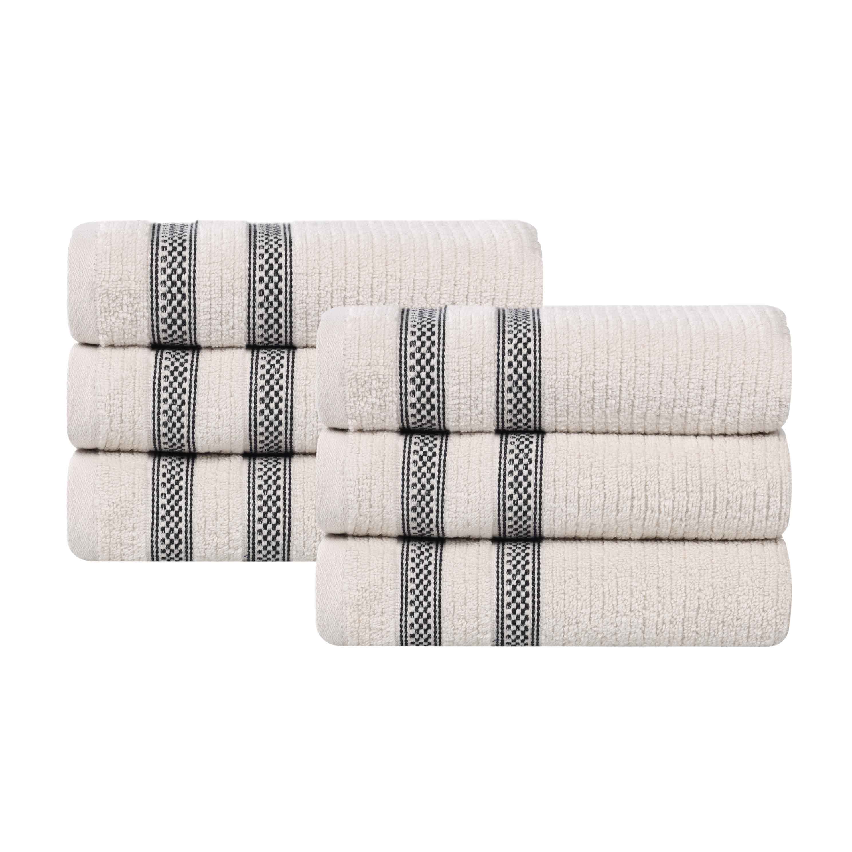 Brea Zero Twist Cotton Ribbed Modern Geometric Hand Towel Set of 6 - Hand Towel by Superior Brand