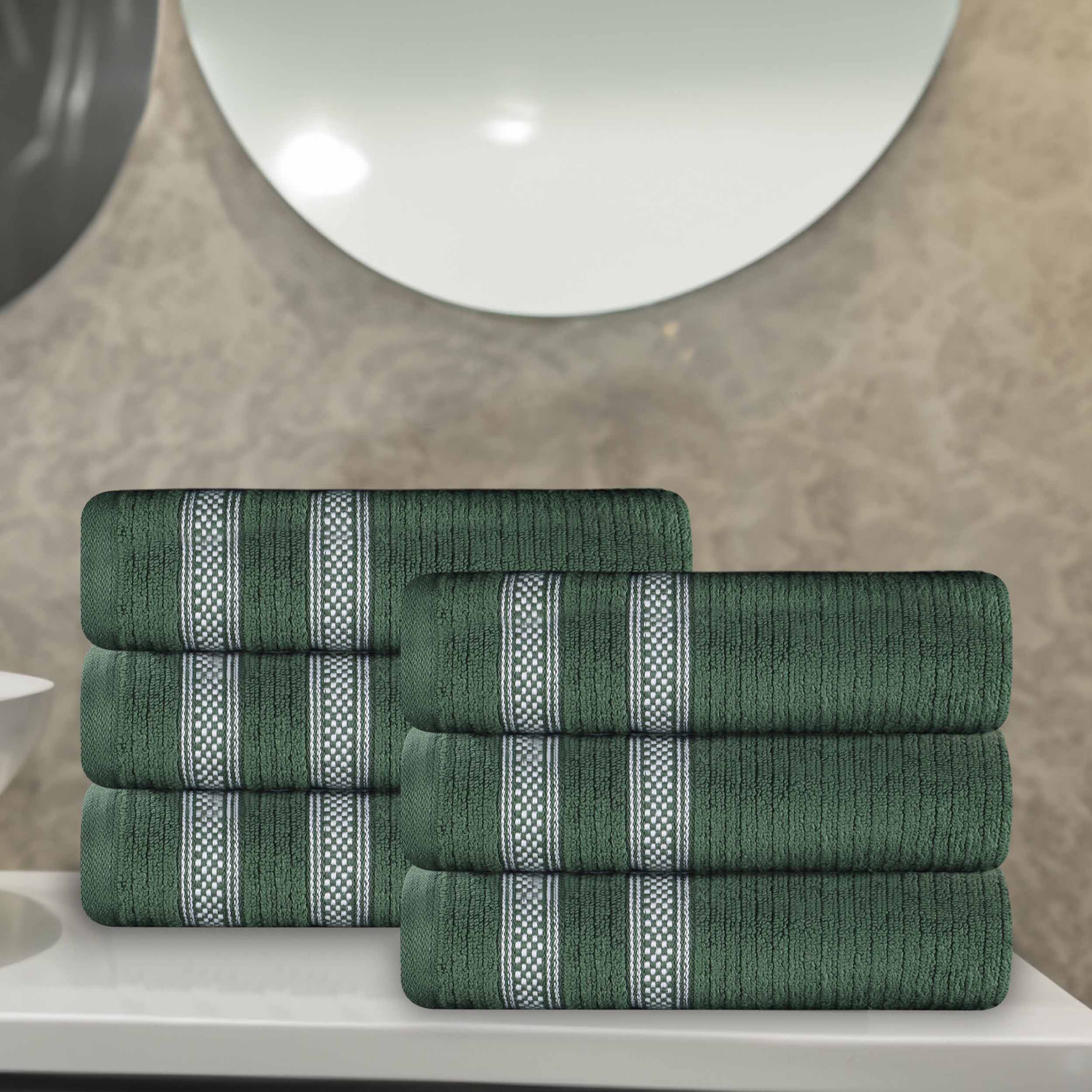 Brea Zero Twist Cotton Ribbed Modern Geometric Hand Towel Set of 6 - Hand Towel by Superior Brand