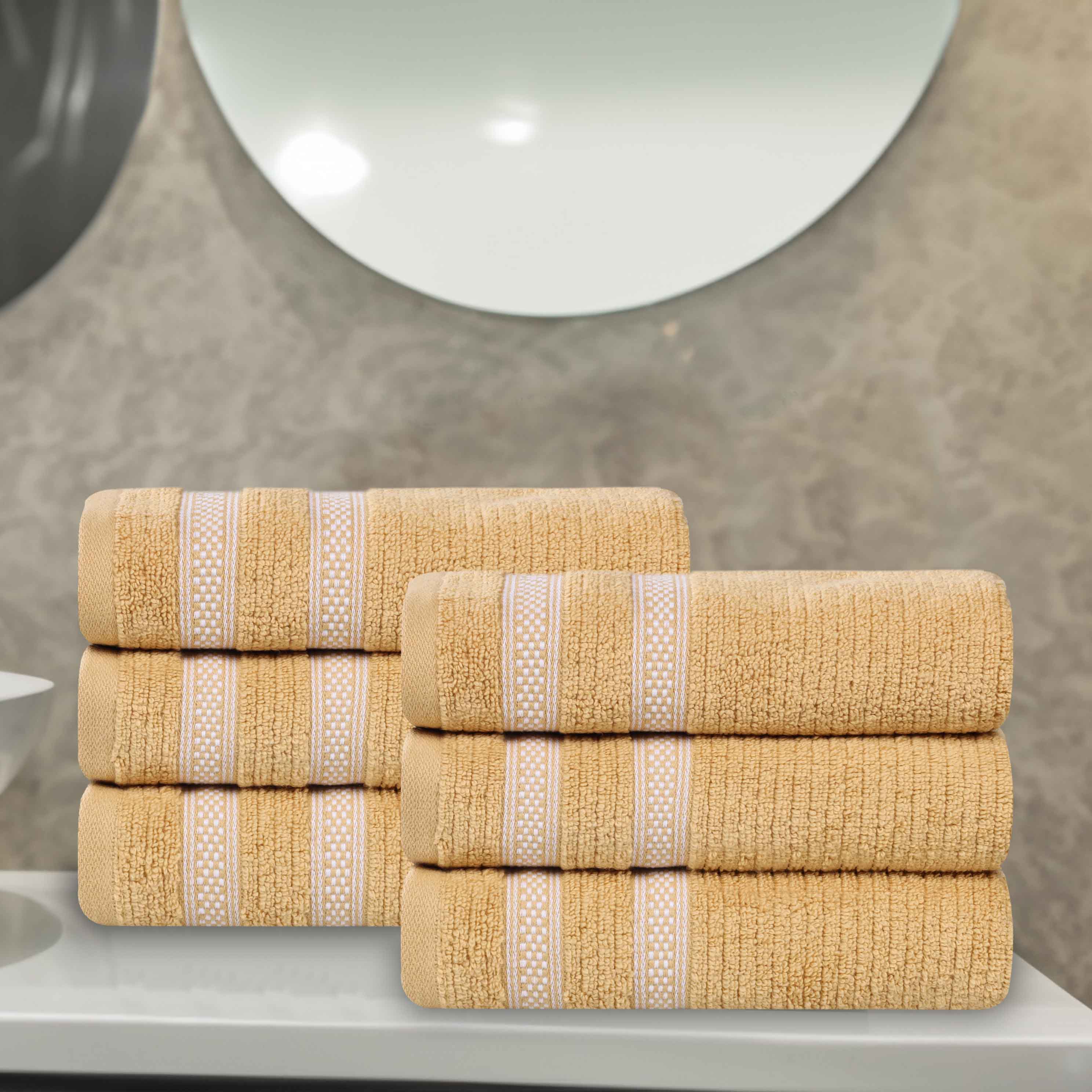 Brea Zero Twist Cotton Ribbed Modern Geometric Hand Towel Set of 6 - Hand Towel by Superior Brand