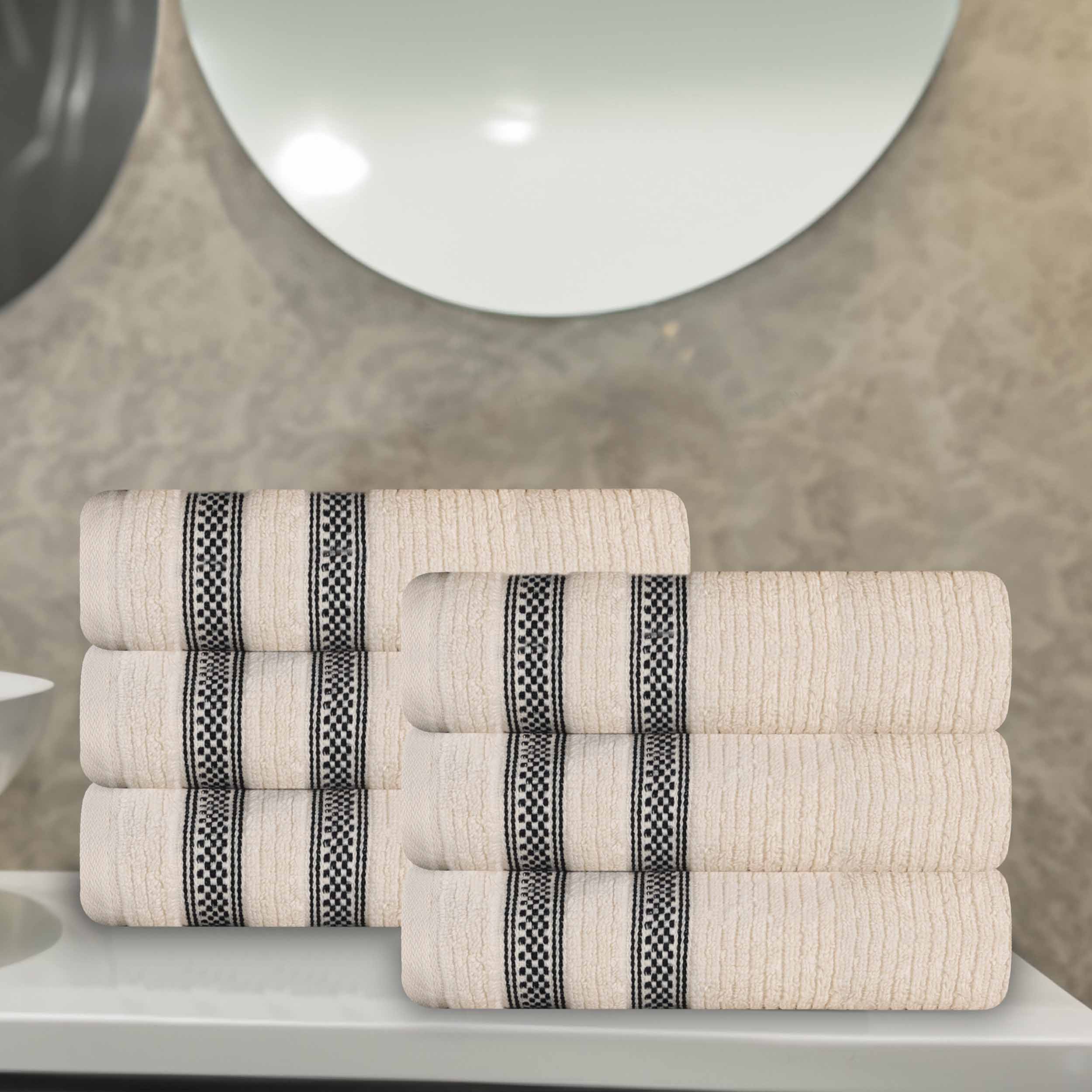 Brea Zero Twist Cotton Ribbed Modern Geometric Hand Towel Set of 6 - Hand Towel by Superior Brand
