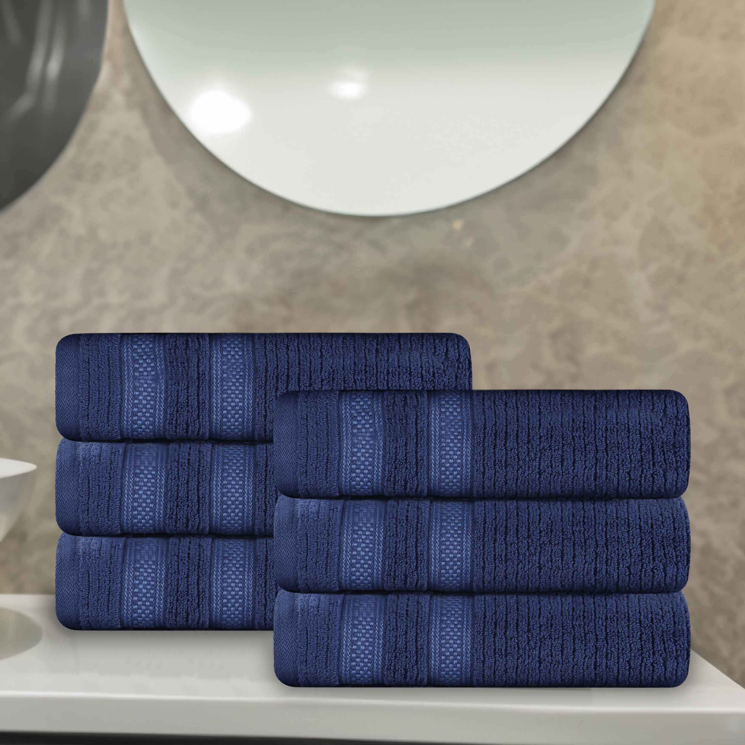 Brea Zero Twist Cotton Ribbed Modern Geometric Hand Towel Set of 6 - Hand Towel by Superior Brand