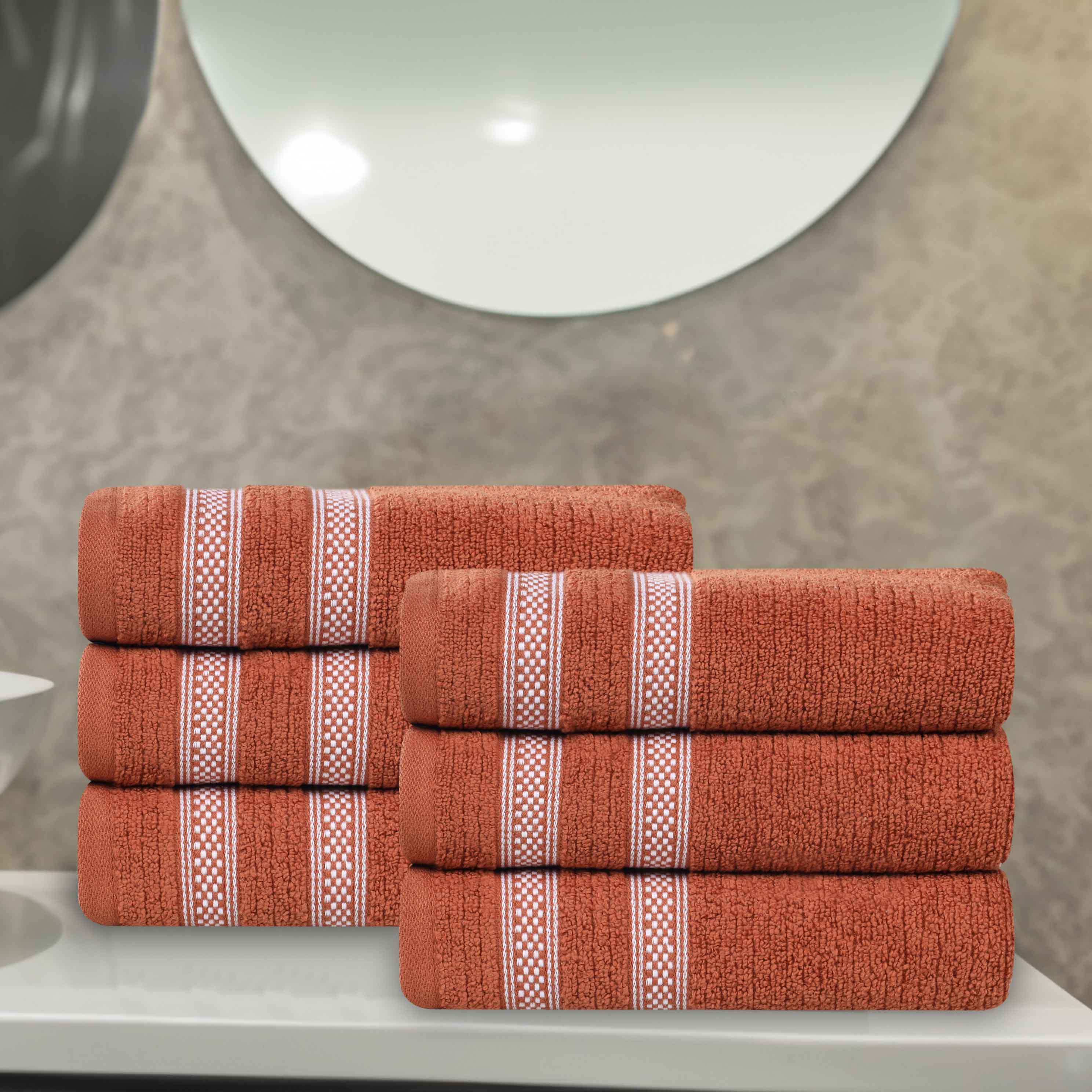 Brea Zero Twist Cotton Ribbed Modern Geometric Hand Towel Set of 6 - Hand Towel by Superior Brand