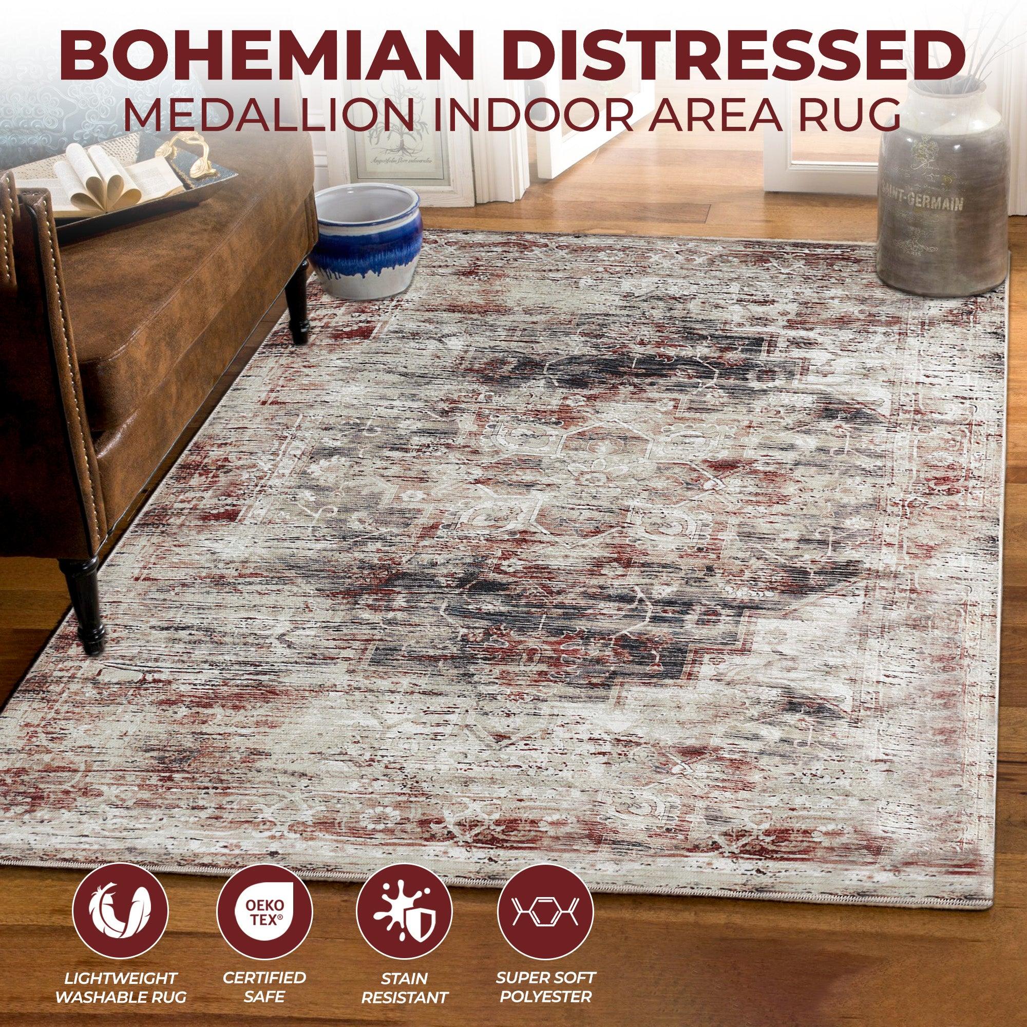 Canary Vintage Distressed Medallion Washable Indoor Area Rug - Rugs by Superior