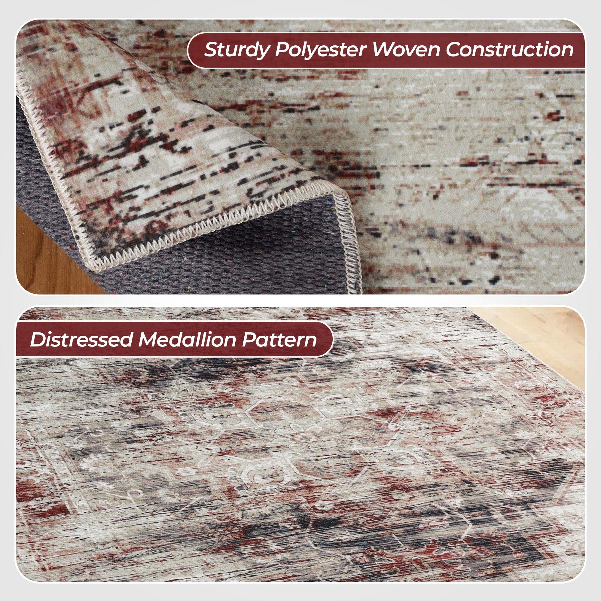 Canary Vintage Distressed Medallion Washable Indoor Area Rug - Rugs by Superior