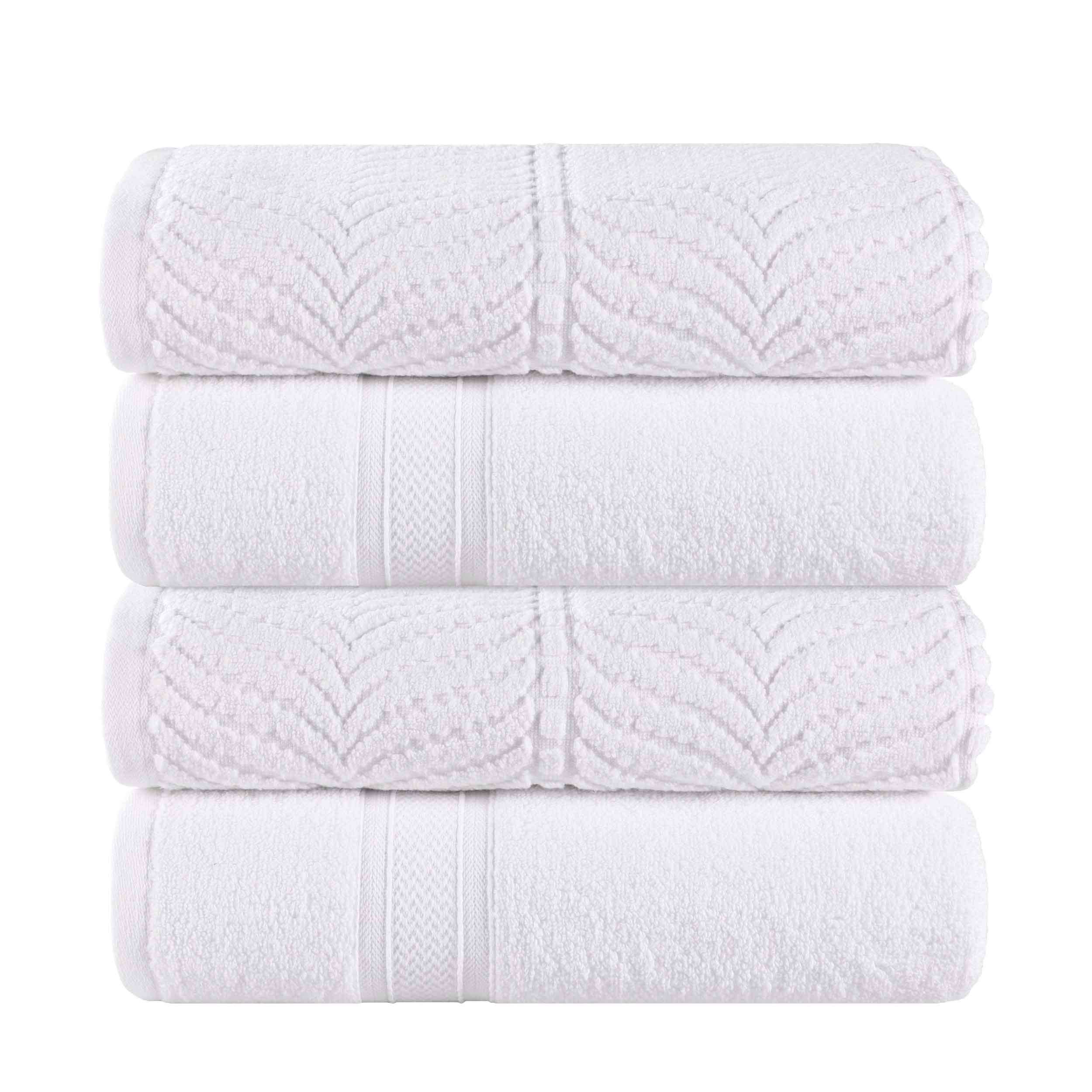 Zero Twist Cotton Solid and Jacquard Bath Towel Set of 4 - Bath Towel by Superior Brand