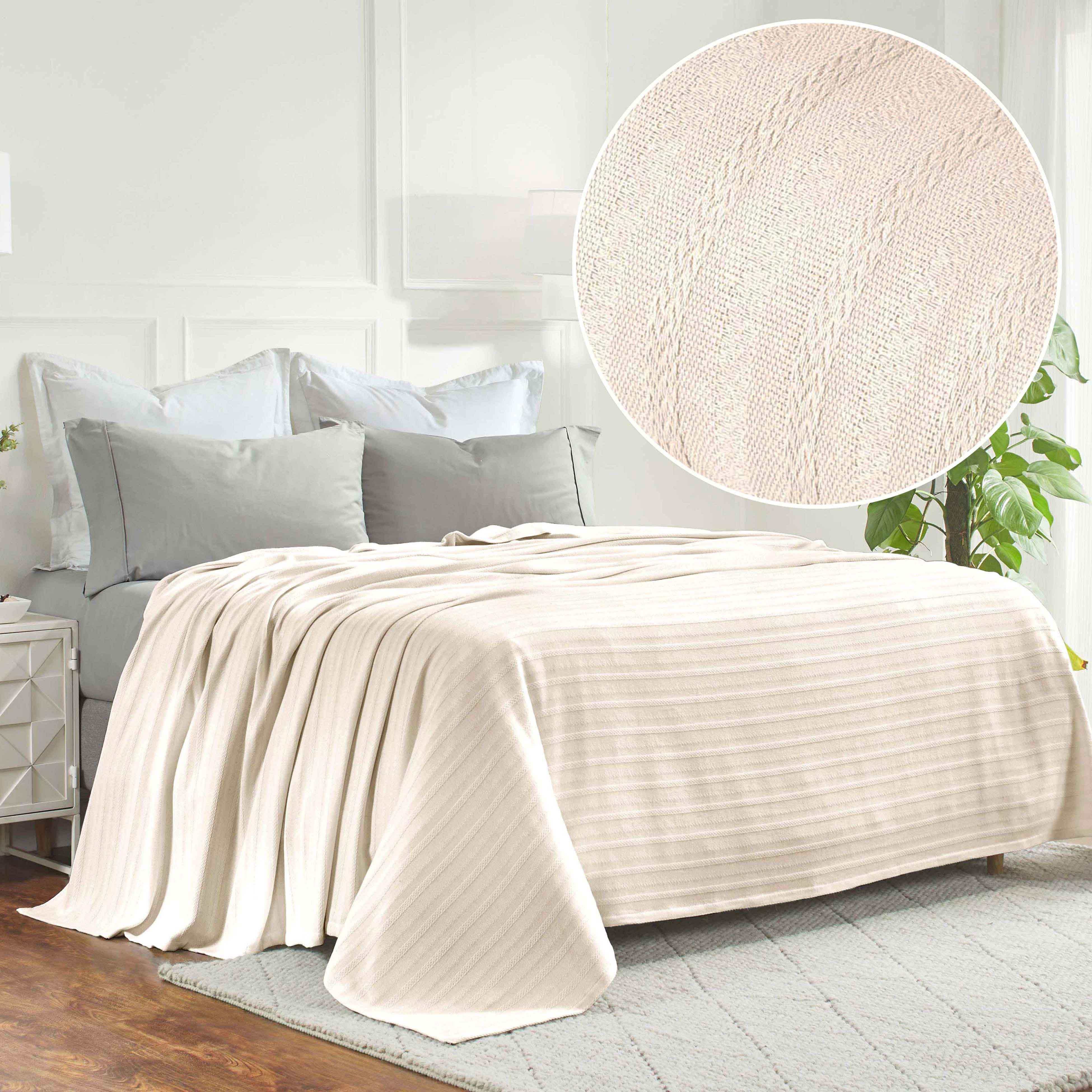 Clara Cotton Textured Jacquard Striped Lightweight Woven Blanket - Blanket by Superior Brand