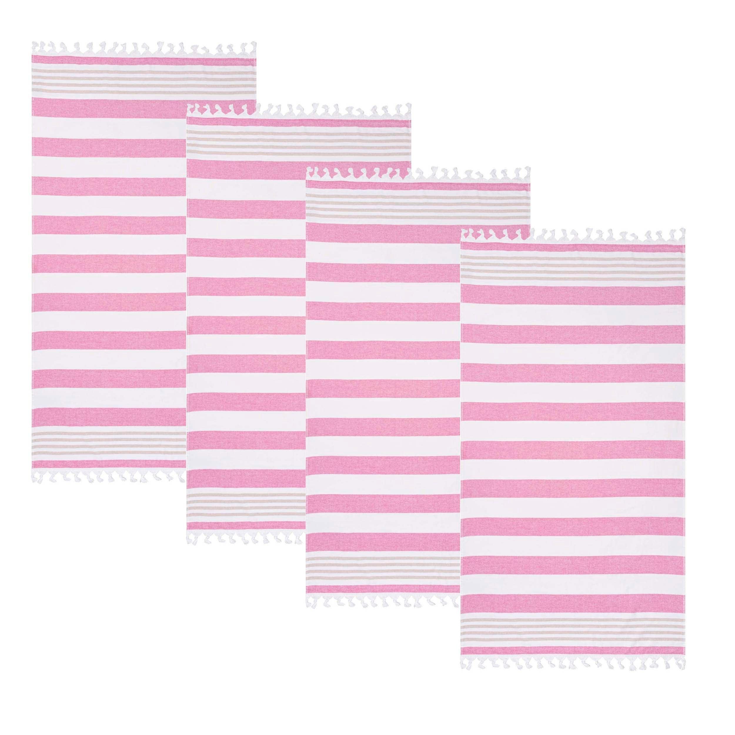 Coastal Resort Stripe Fouta 4 Piece Beach Towel with Tassels - Beach Towel by Superior