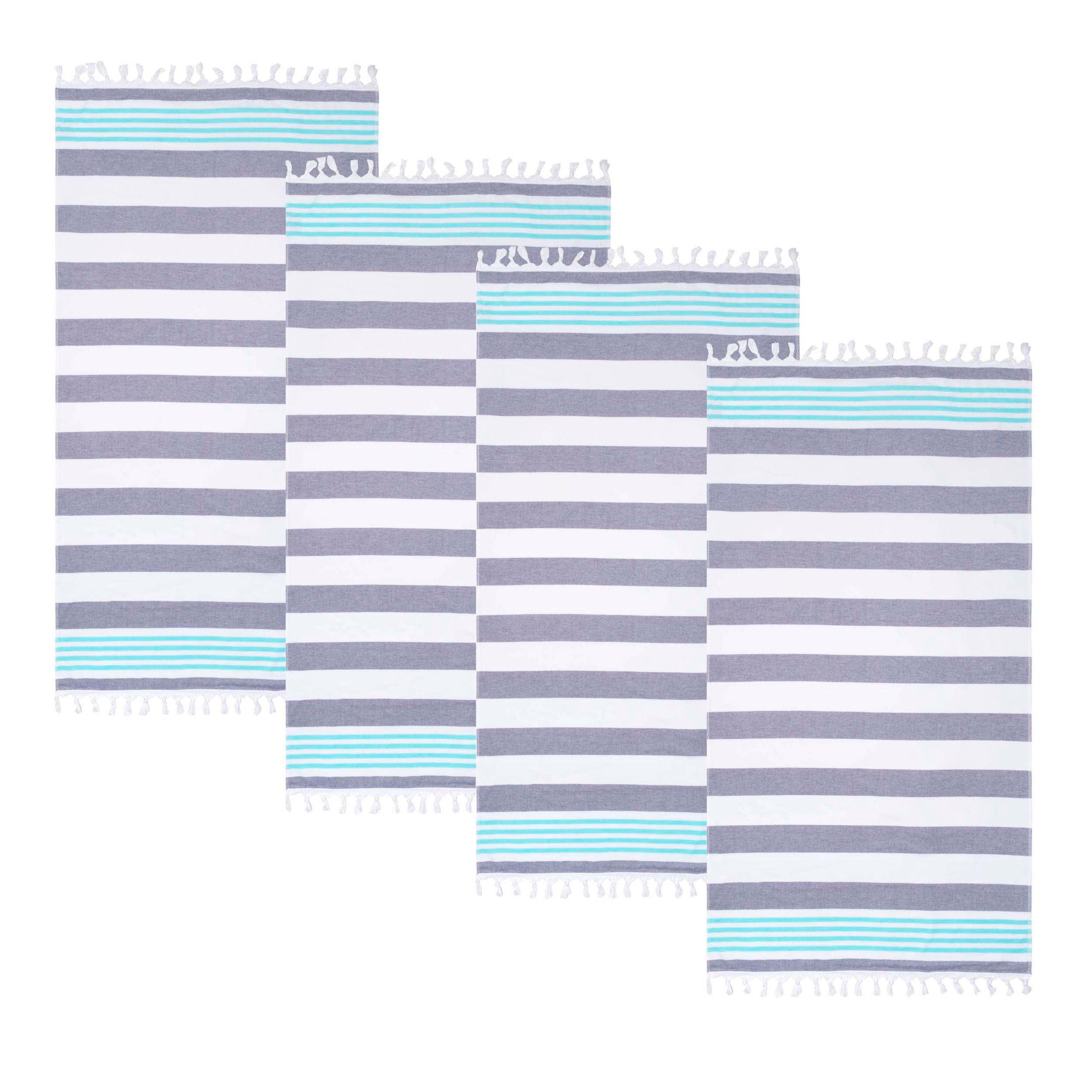 Coastal Resort Stripe Fouta 4 Piece Beach Towel with Tassels - Beach Towel by Superior