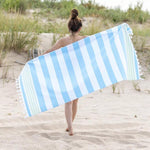 Coastal Resort Stripe Fouta 4 Piece Beach Towel with Tassels - Beach Towel by Superior