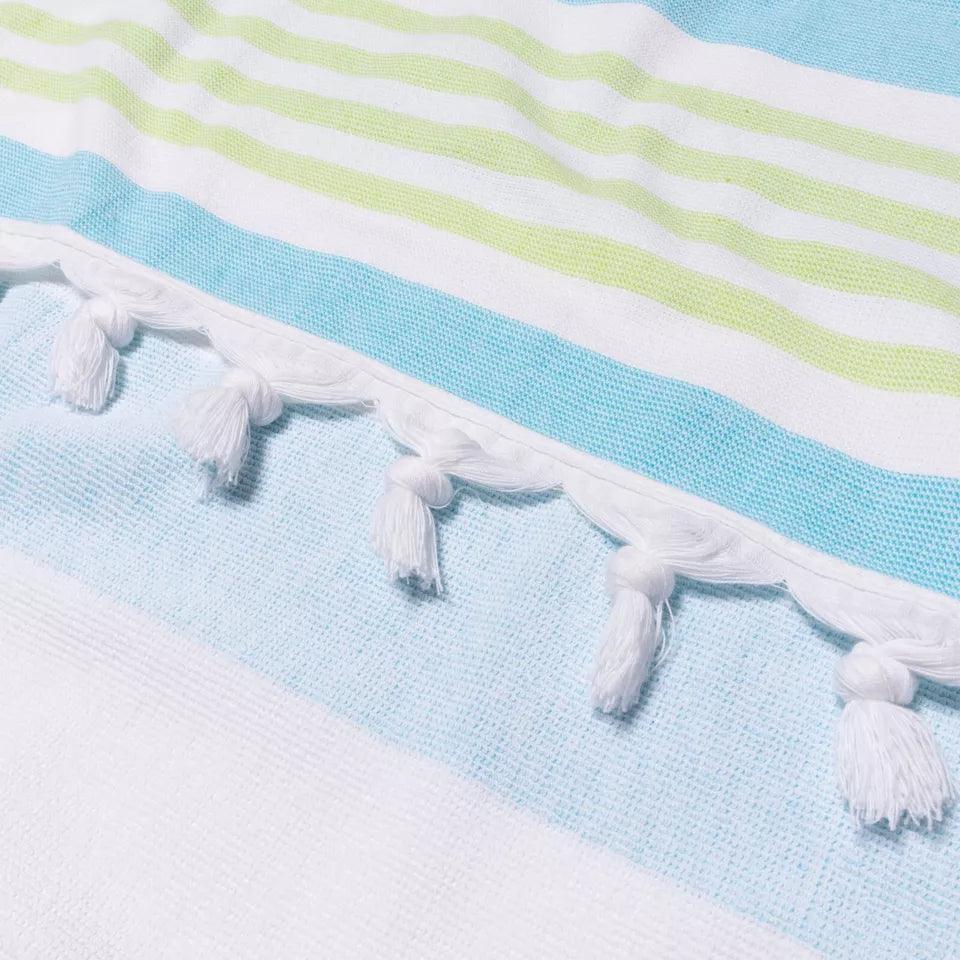 Coastal Resort Stripe Fouta 4 Piece Beach Towel with Tassels - Beach Towel by Superior