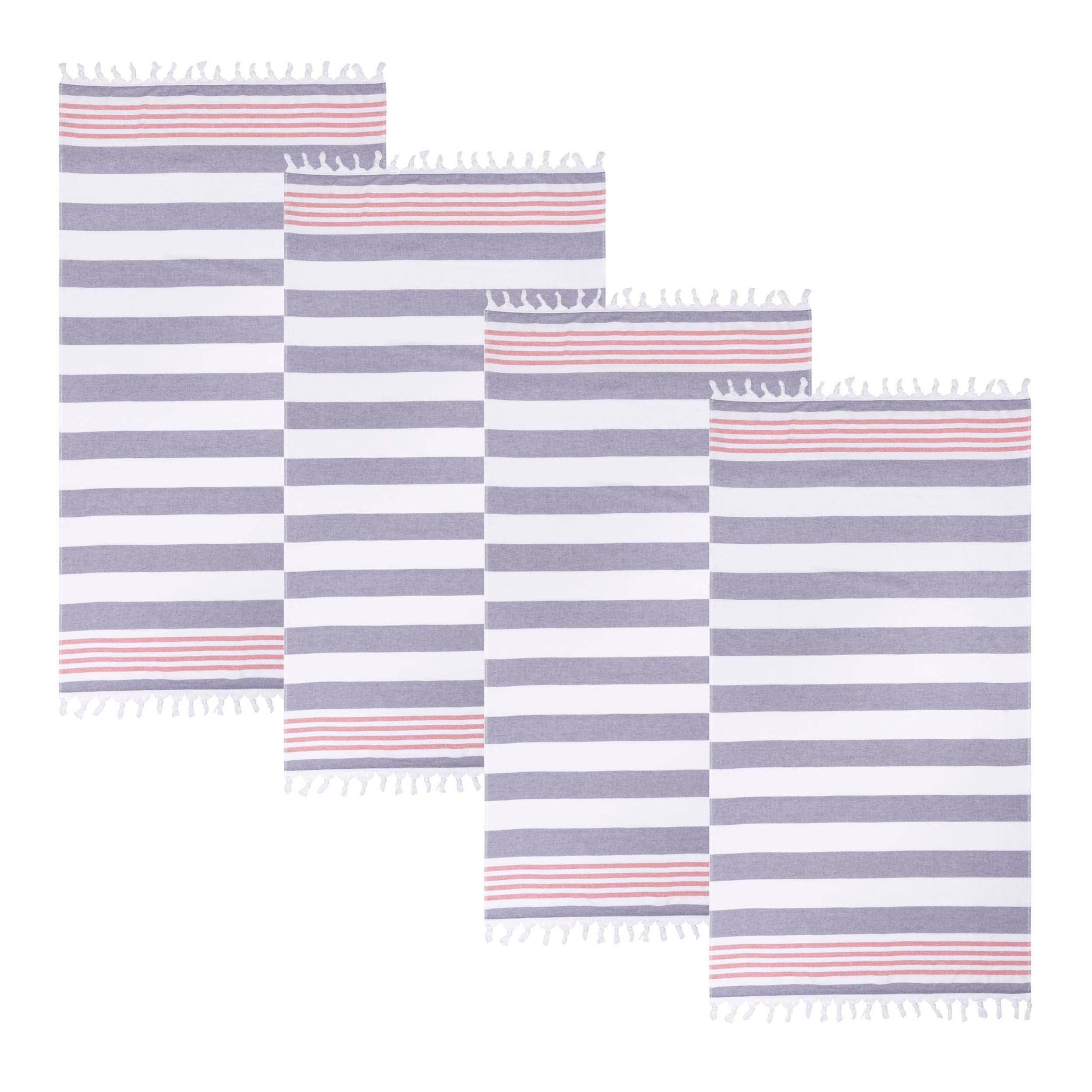 Coastal Resort Stripe Fouta 4 Piece Beach Towel with Tassels - Beach Towel by Superior