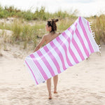 Coastal Resort Stripe Fouta 4 Piece Beach Towel with Tassels - Beach Towel by Superior