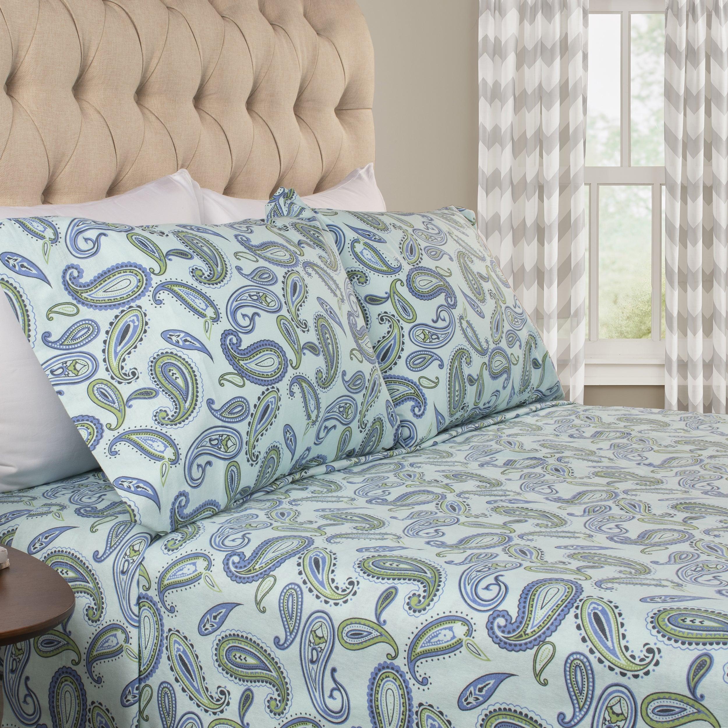 100% Cotton Flannel Bed Sheet Set Floral Paisley Deep Pocket - Sheet Set by Superior Brand