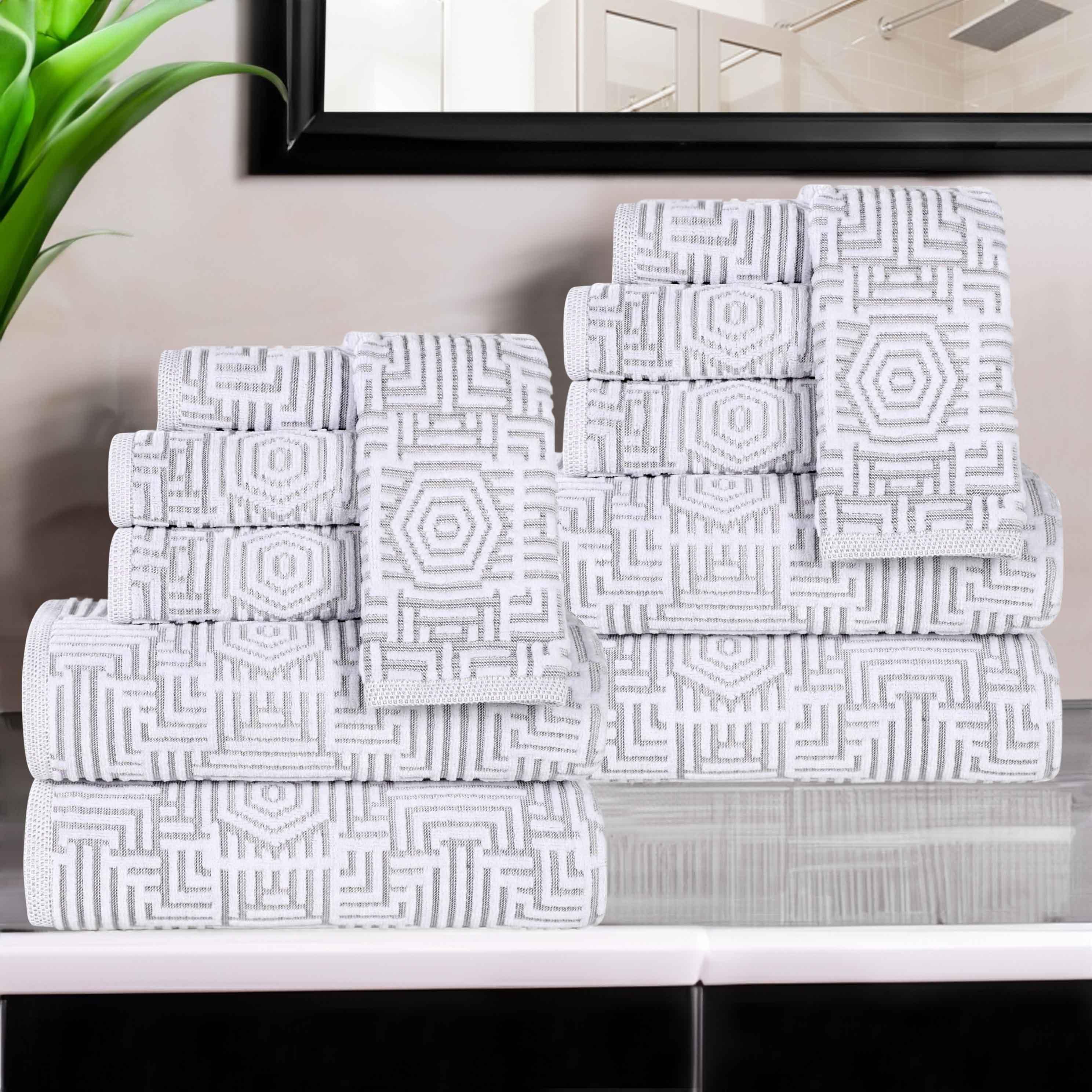 Cotton Plush Towel Set 12-Piece Jasper Geometric Jacquard - Towel Set by Superior Brand