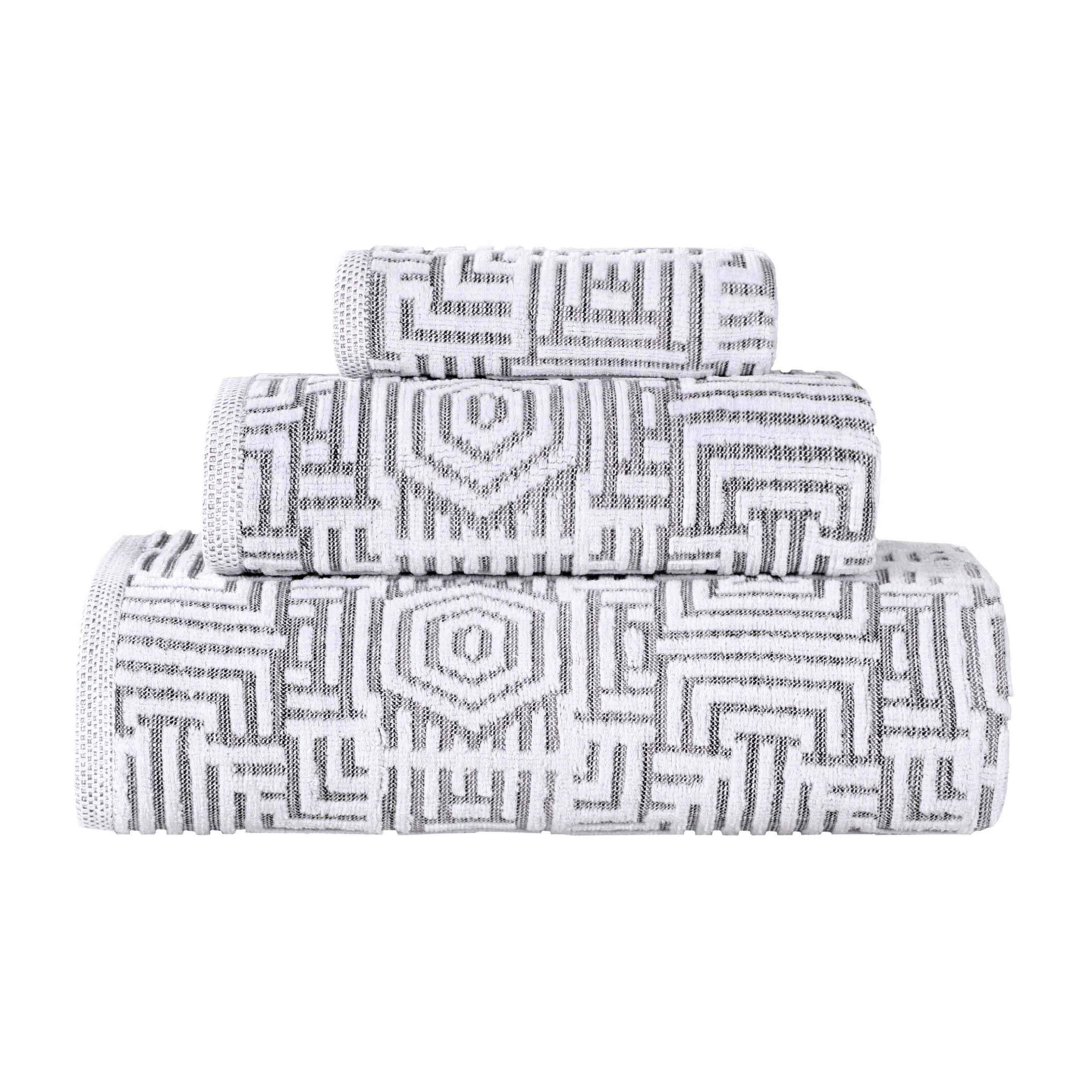 Cotton Modern Geometric Jacquard Plush Absorbent 3-Piece Towel Set - Towel Set by Superior Brand