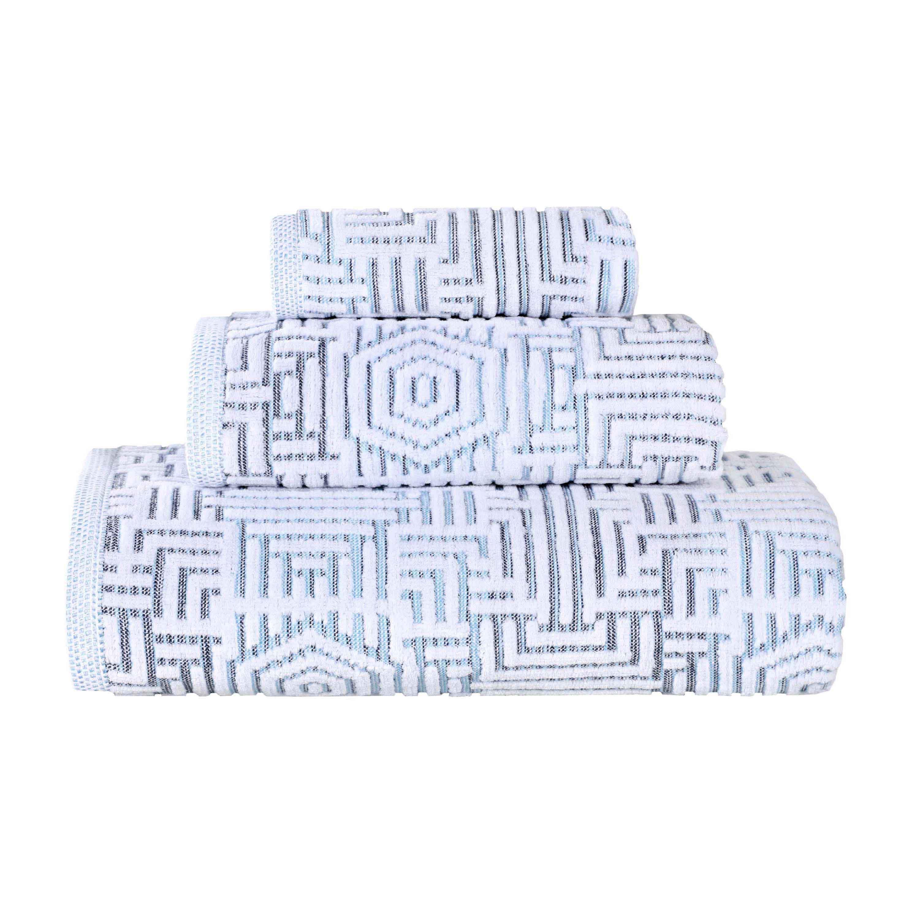 Cotton Modern Geometric Jacquard Plush Absorbent 3-Piece Towel Set - Towel Set by Superior Brand