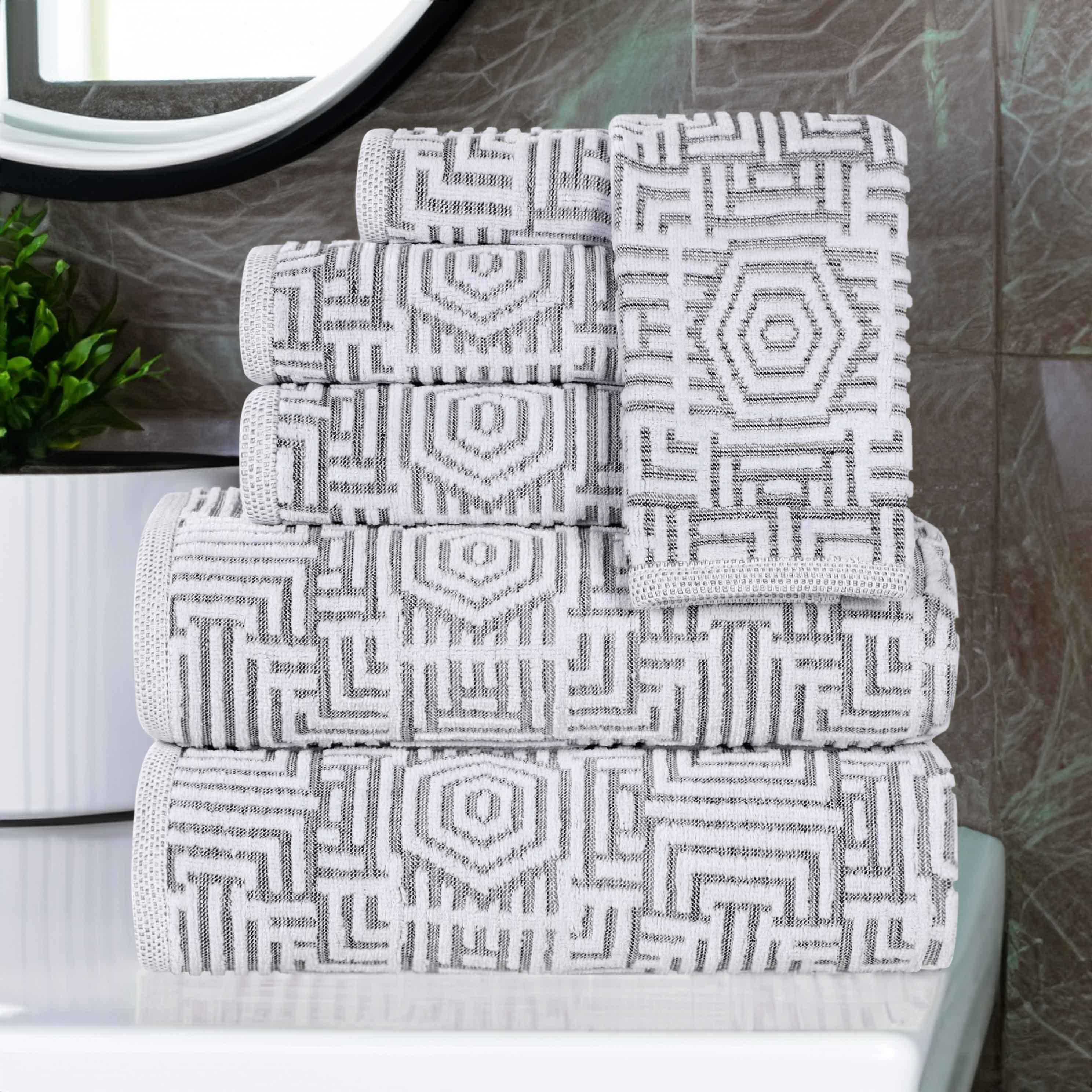 Cotton Modern Geometric Jacquard Plush Absorbent 6 Piece Towel Set - Towel Set by Superior Brand