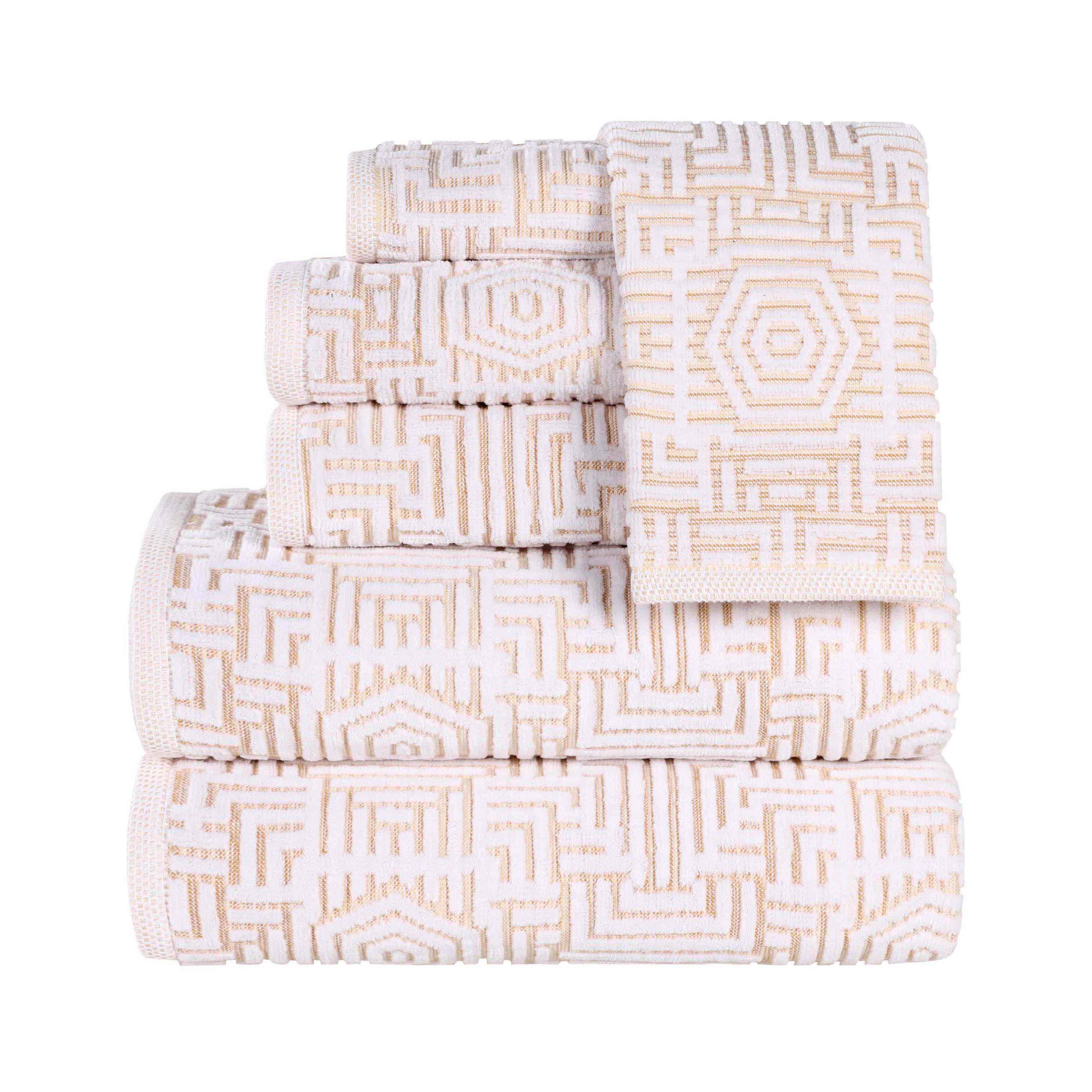 Cotton Modern Geometric Jacquard Plush Absorbent 6 Piece Towel Set - Towel Set by Superior Brand