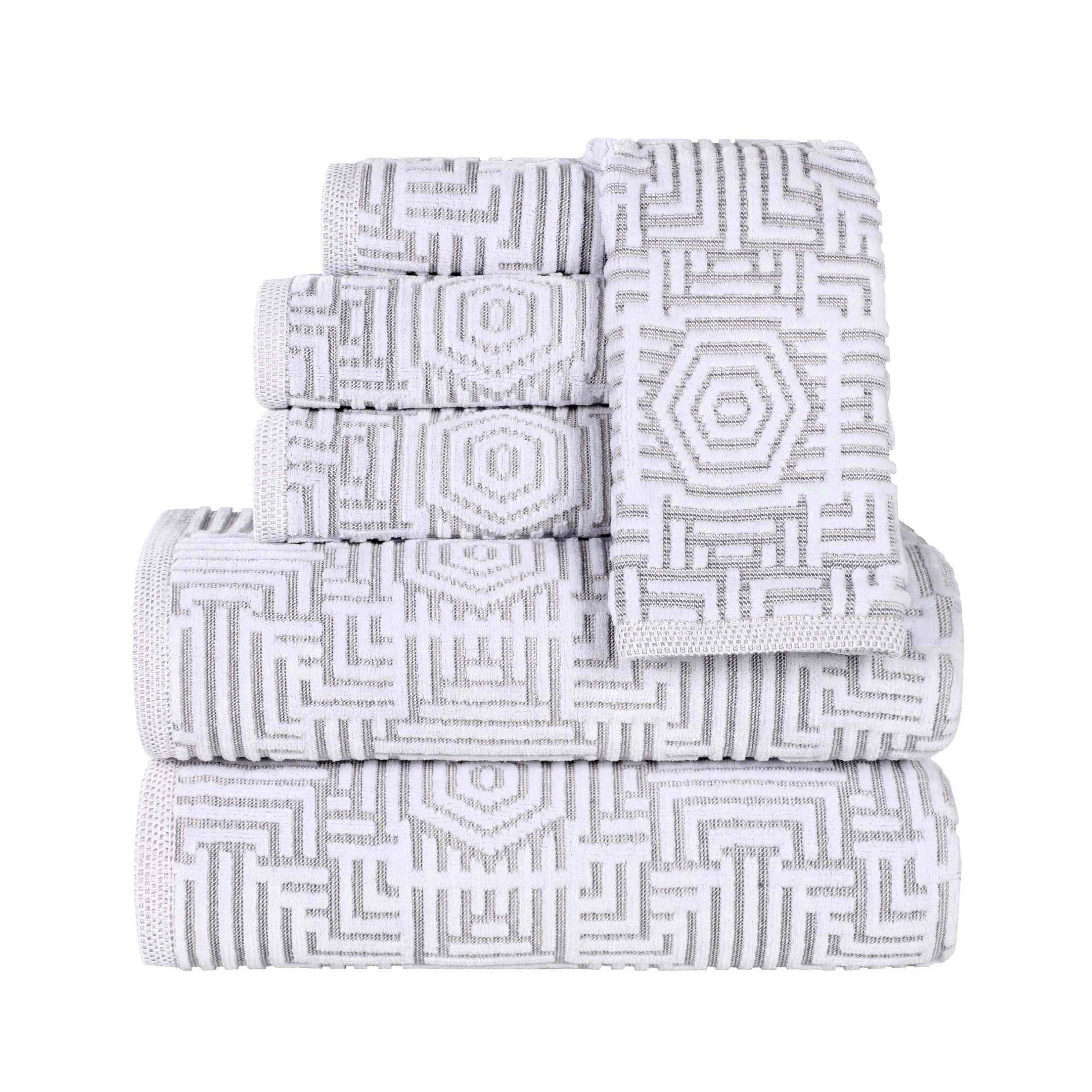 Cotton Modern Geometric Jacquard Plush Absorbent 6 Piece Towel Set - Towel Set by Superior Brand