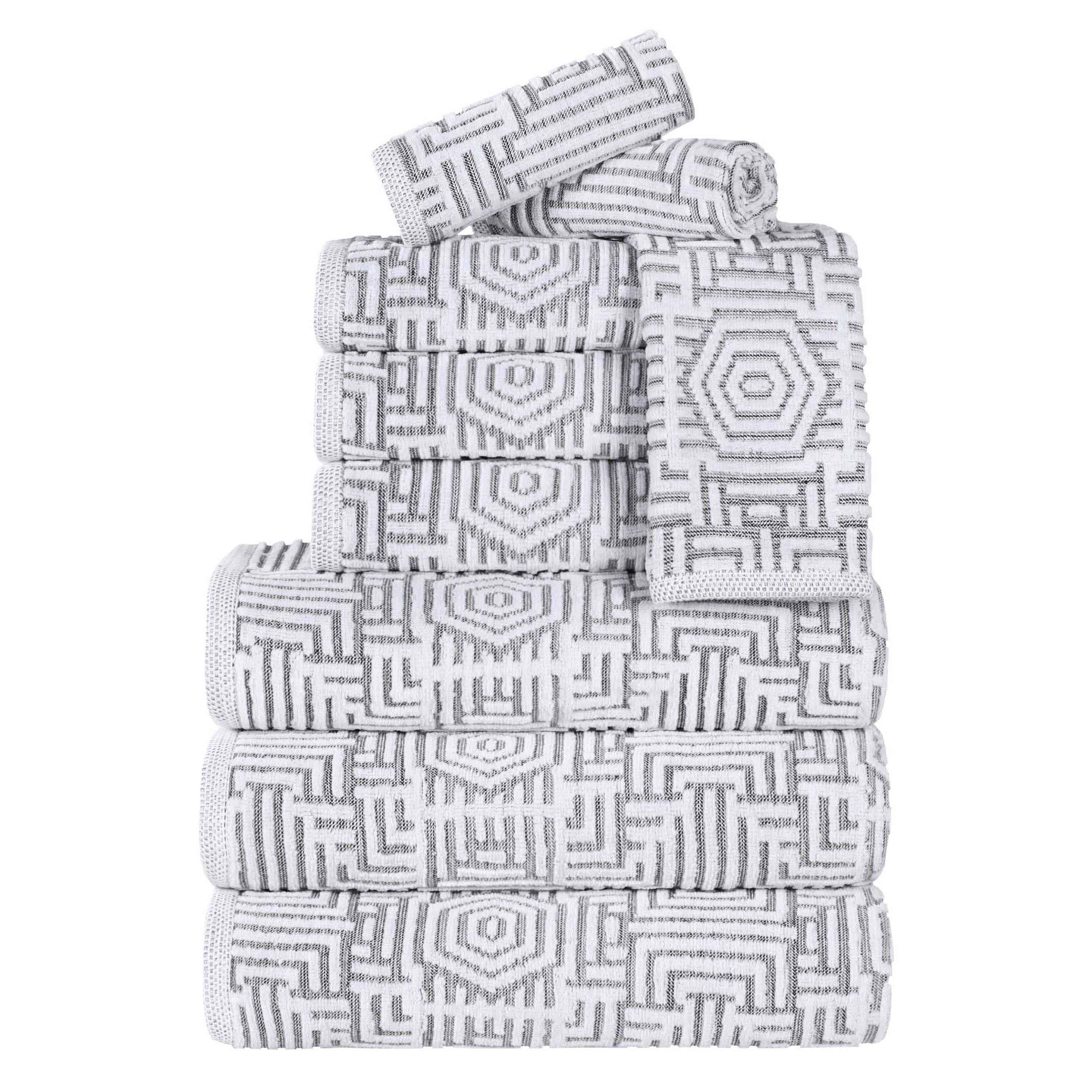 Cotton Modern Geometric Jacquard Plush Absorbent 9 Piece Towel Set - Towel Set by Superior Brand