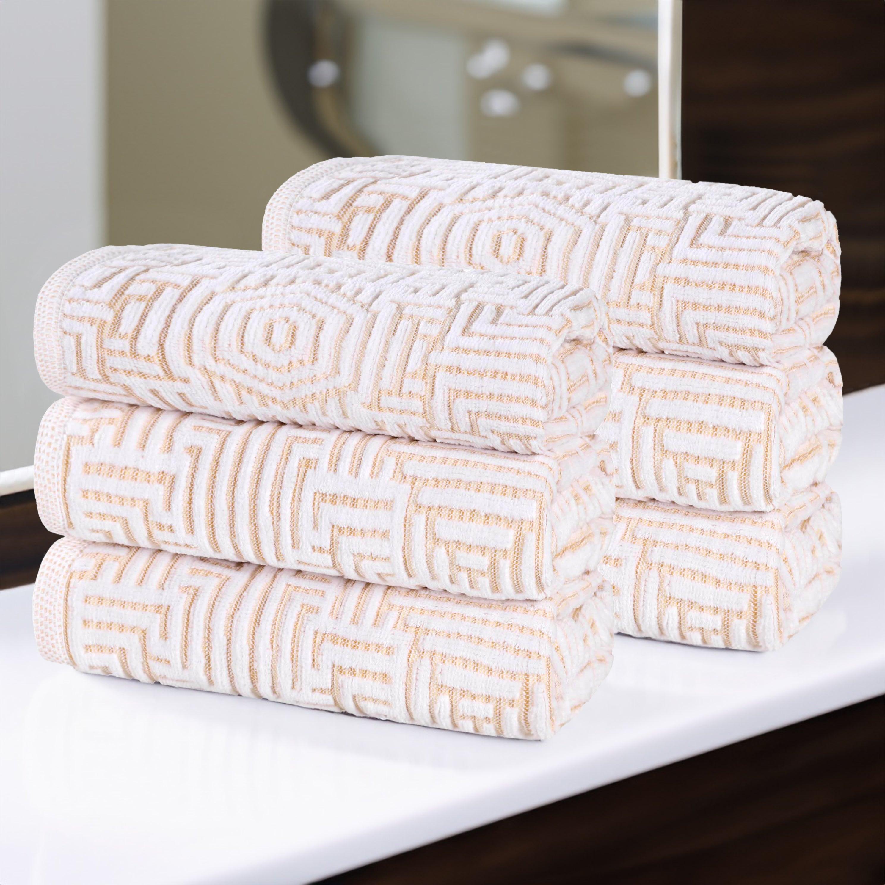 Cotton Modern Geometric Jacquard Plush Absorbent Hand Towel Set of 6 - Hand Towel by Superior Brand