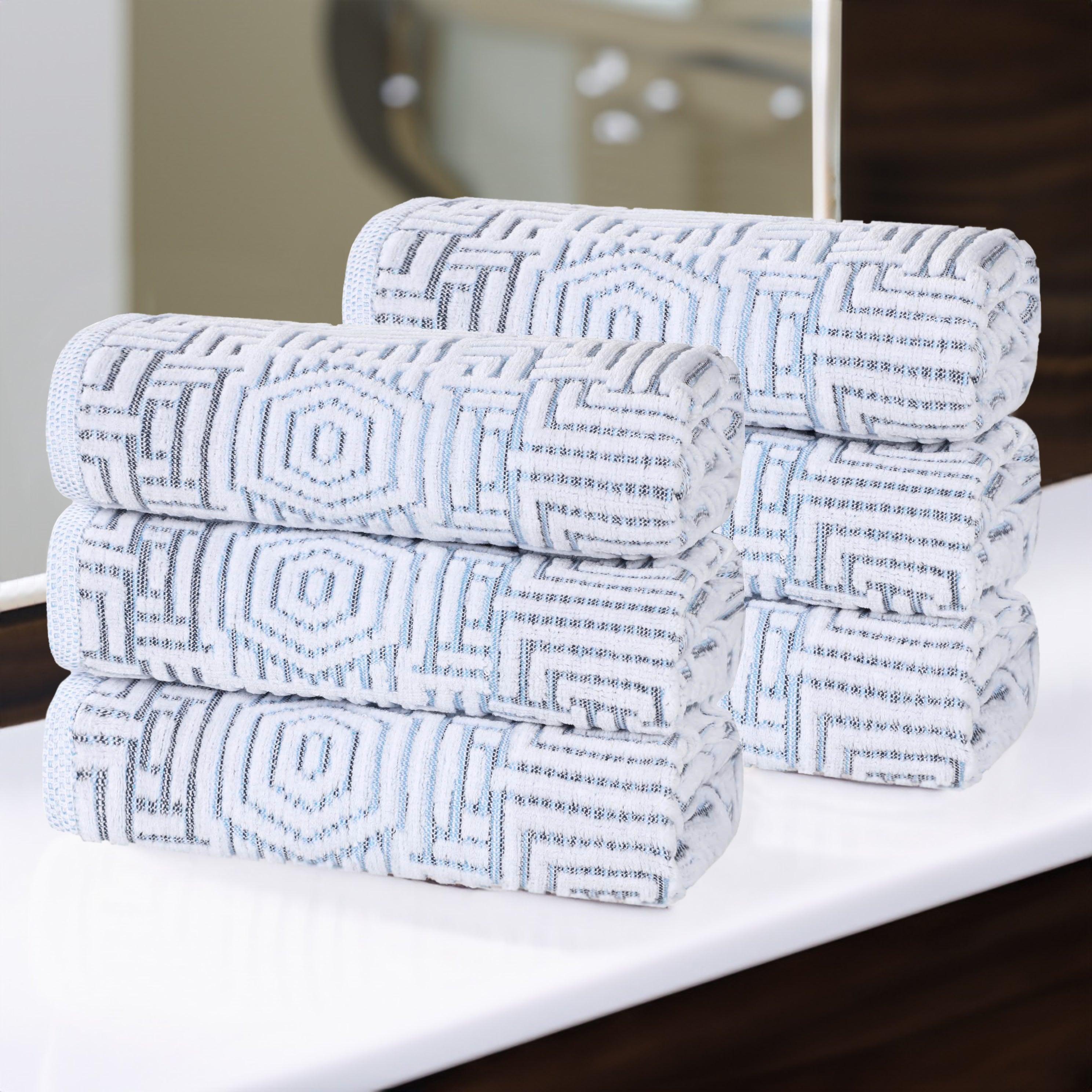 Cotton Modern Geometric Jacquard Plush Absorbent Hand Towel Set of 6 - Hand Towel by Superior Brand