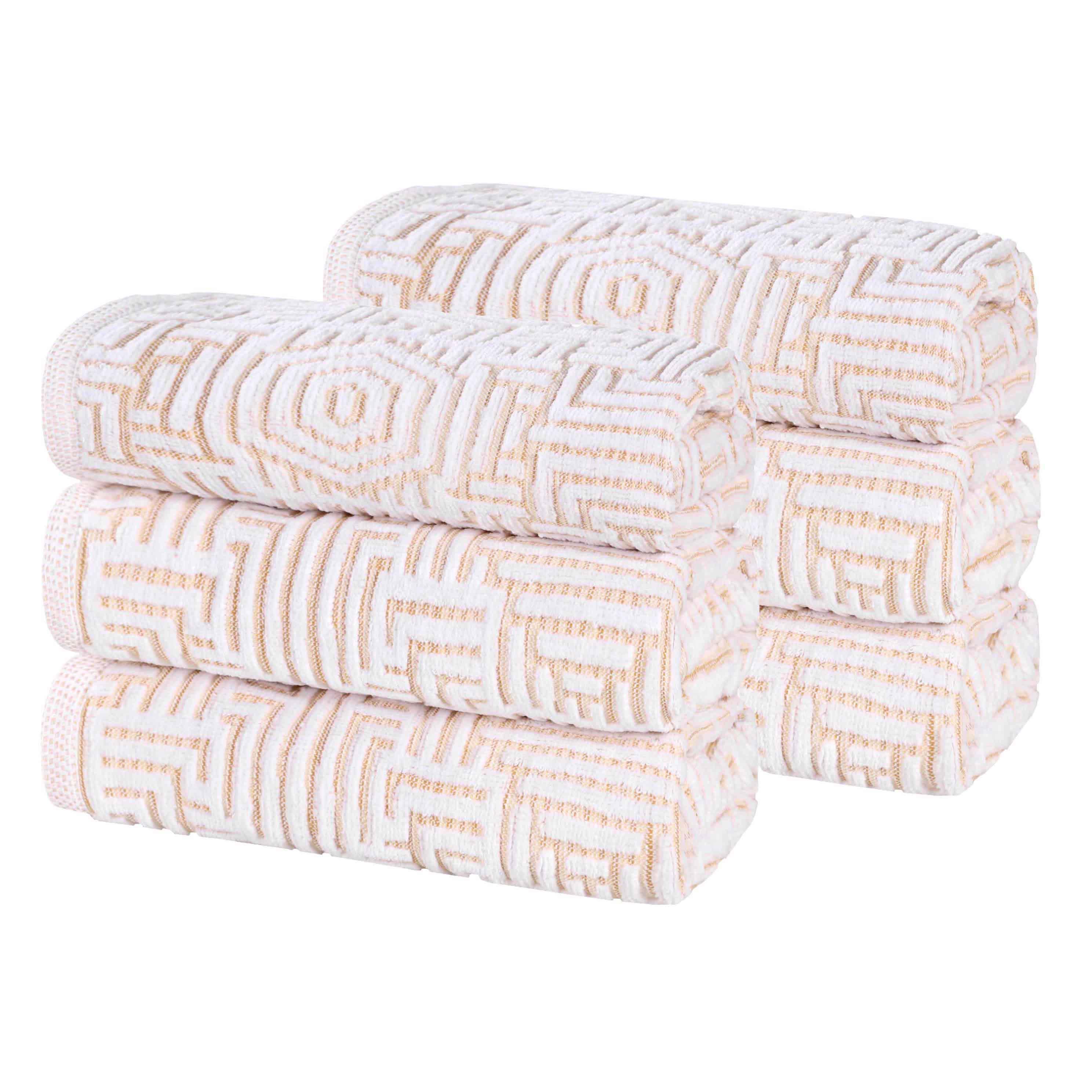 Cotton Modern Geometric Jacquard Plush Absorbent Hand Towel Set of 6 - Hand Towel by Superior Brand