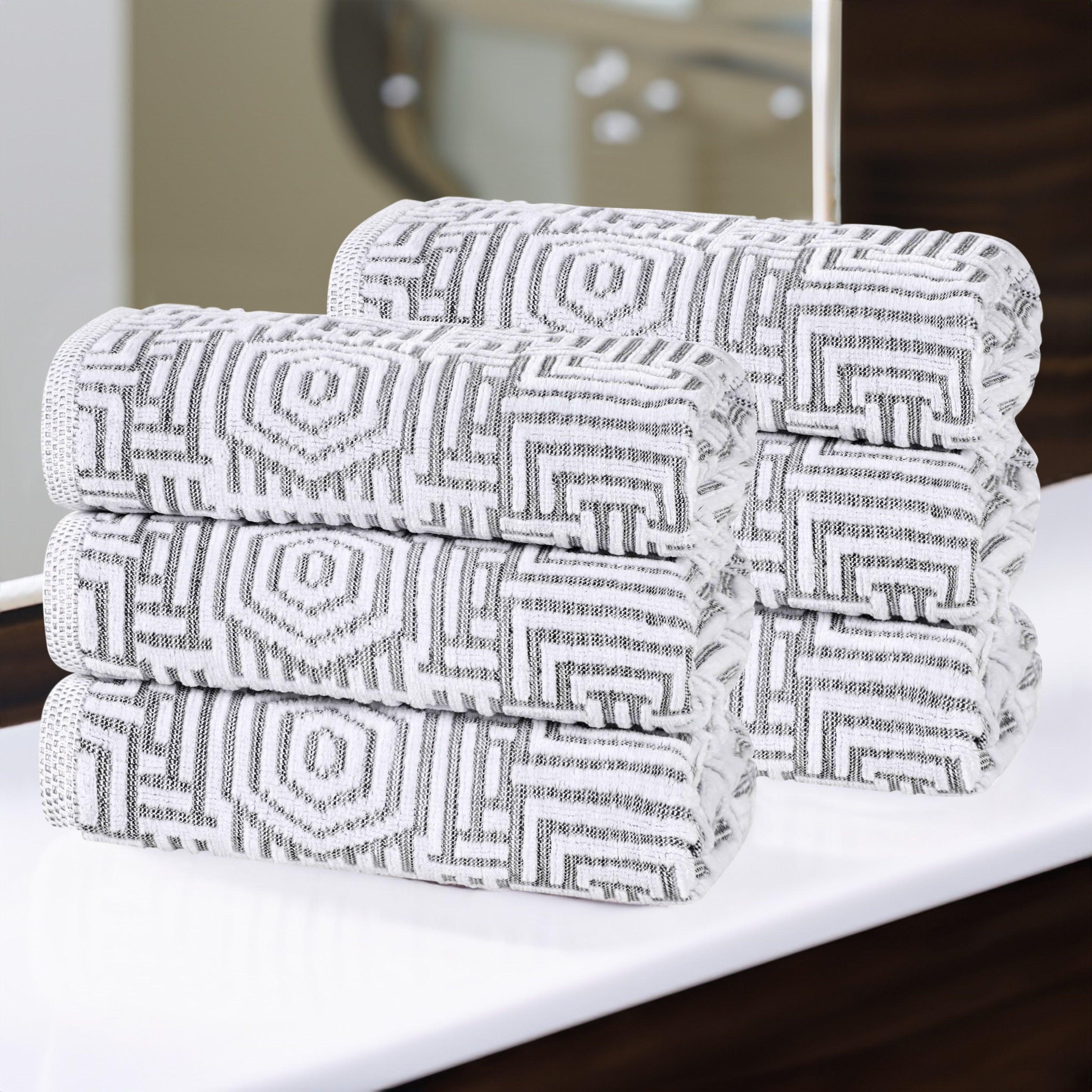 Cotton Modern Geometric Jacquard Plush Absorbent Hand Towel Set of 6 - Hand Towel by Superior Brand