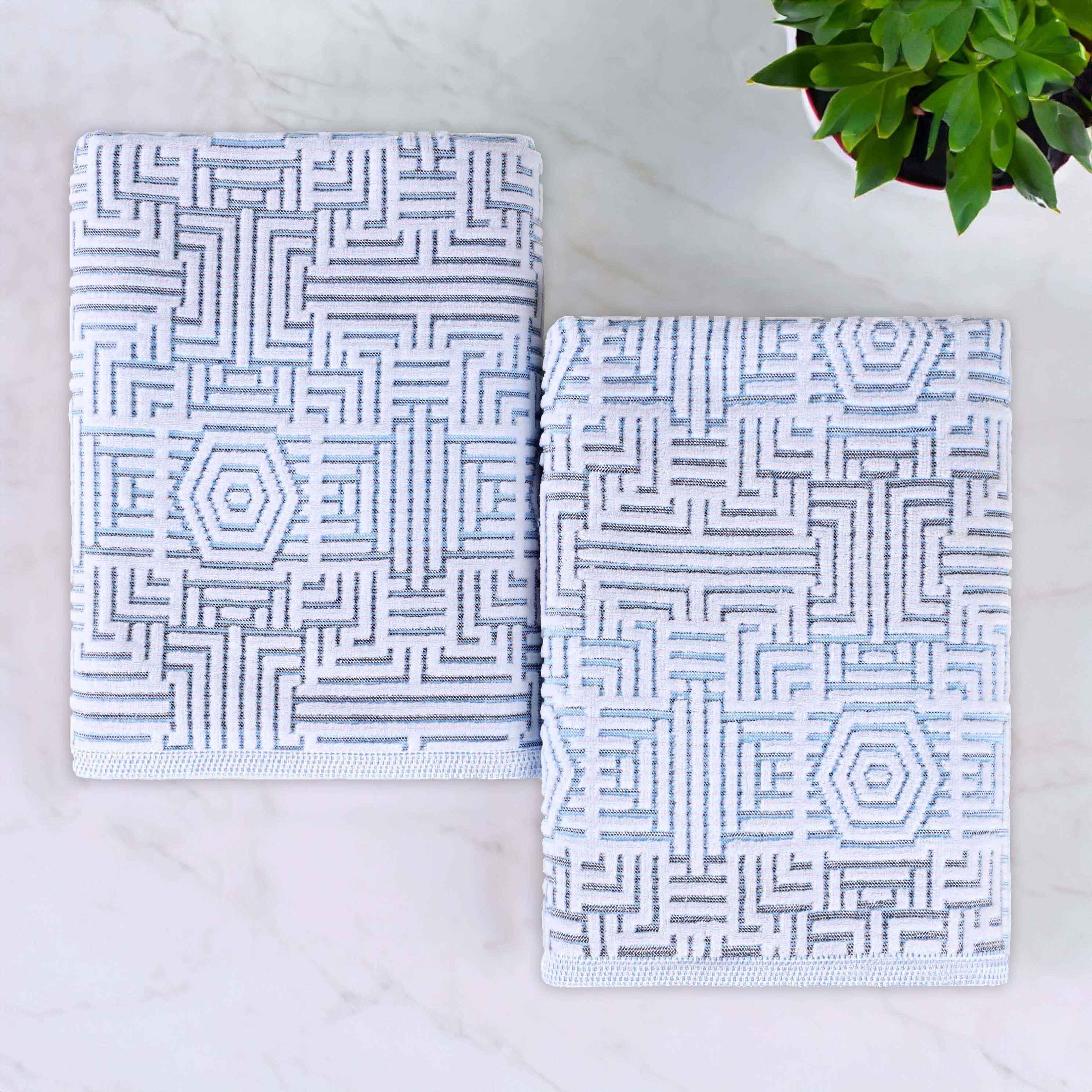 Cotton Modern Geometric Jacquard Plush Bath Sheet Set of 2 - Bath Sheet by Superior