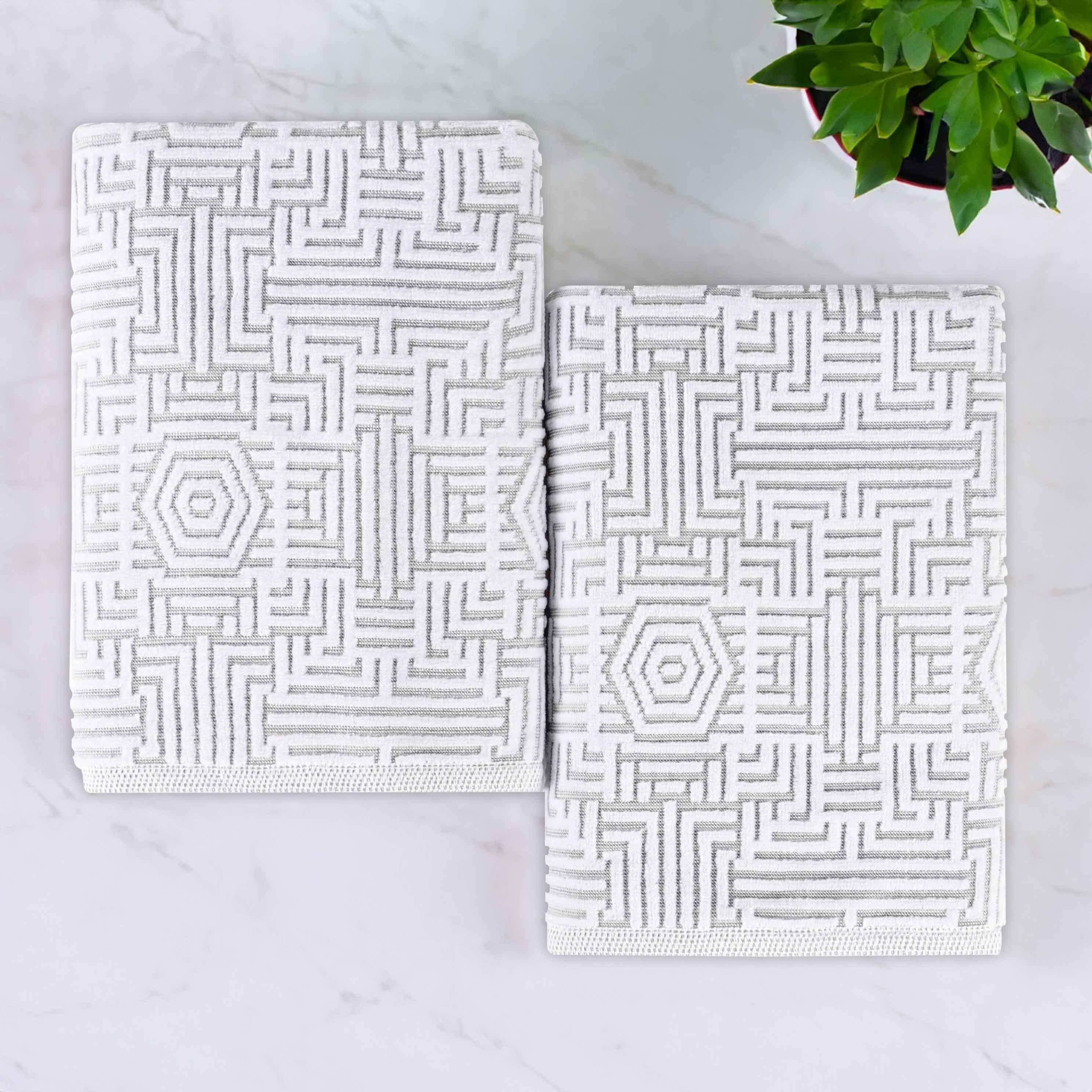 Cotton Modern Geometric Jacquard Plush Bath Sheet Set of 2 - Bath Sheet by Superior Brand