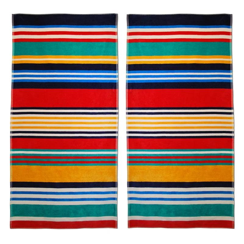 Multicolored Striped Oversized Cotton Beach Towel Set of 2 Piece - Beach Towel by Superior Brand