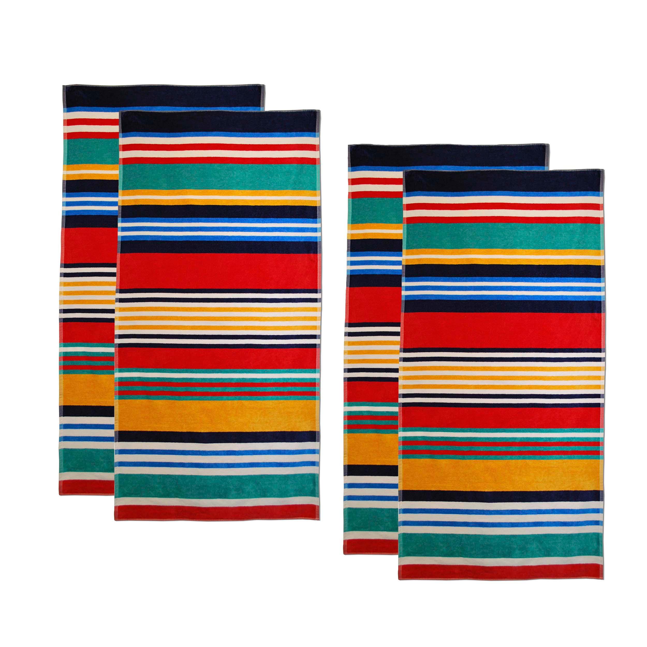 Cotton Multicolored Striped Oversized 4 Piece Beach Towel - Beach Towel by Superior