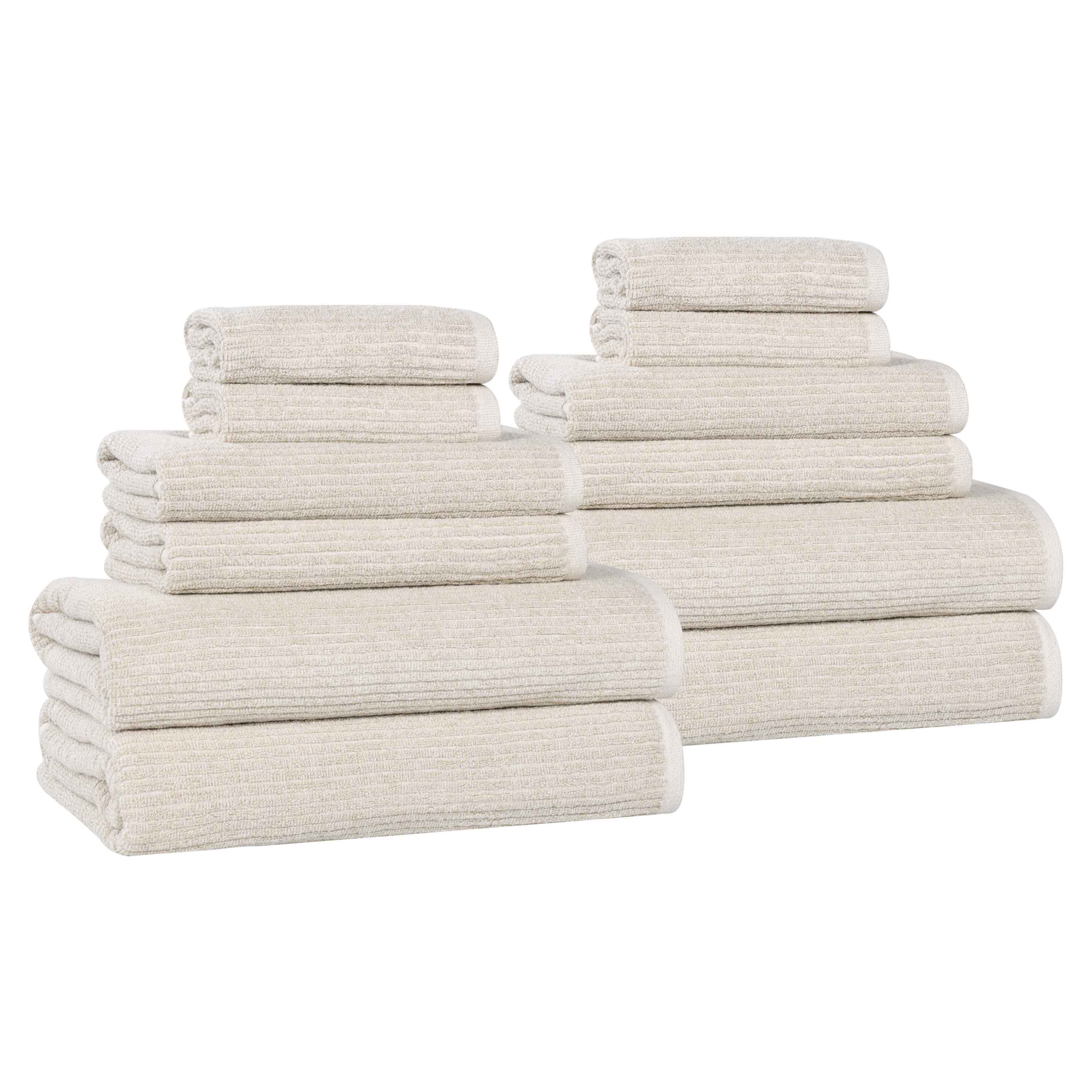 Destin Cotton Blend Medium Weight Textured Ribbed 12 Piece Towel Set - Towel Set by Superior Brand