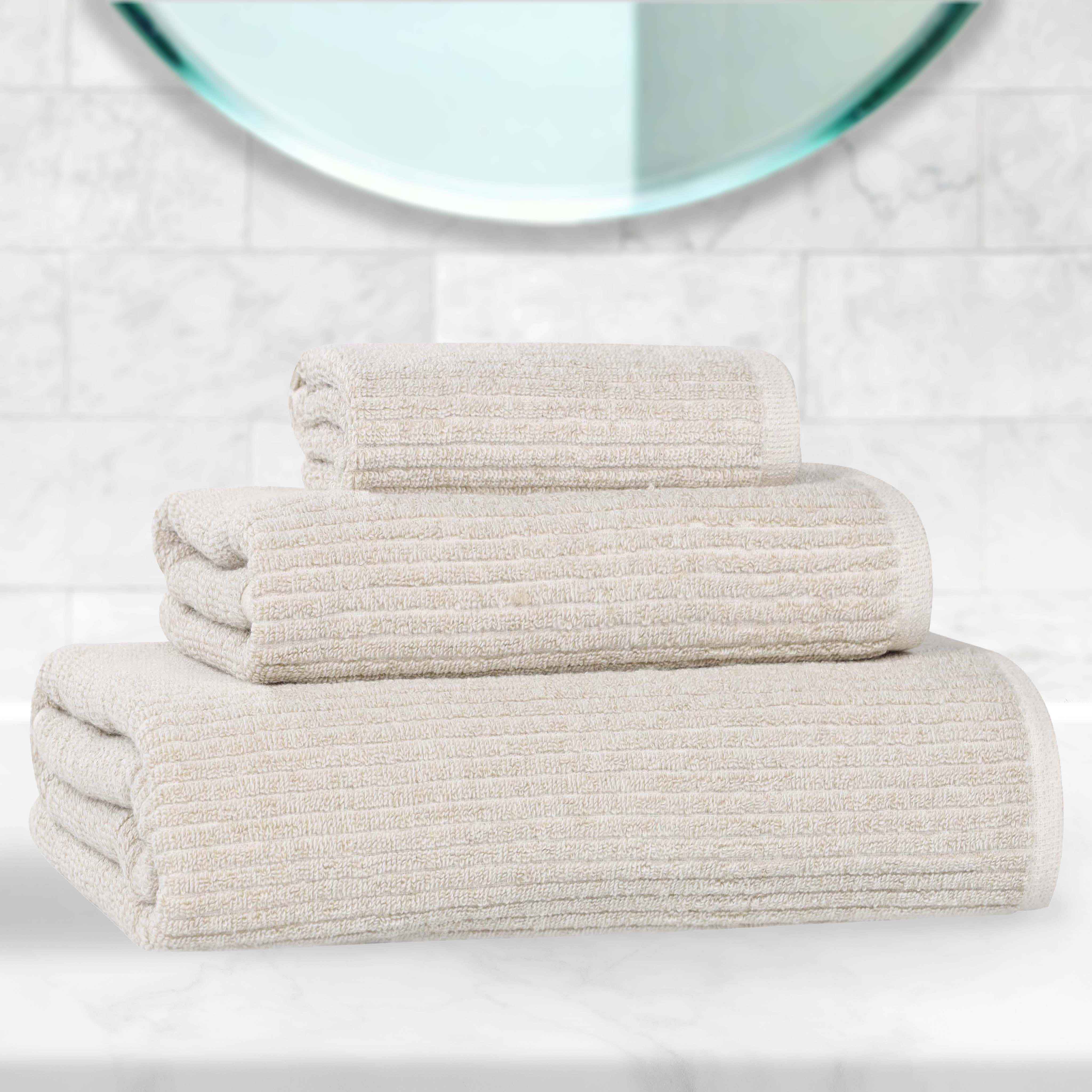 Destin Cotton Blend Medium Weight Textured Ribbed 3 Piece Towel Set - Towel Set by Superior Brand