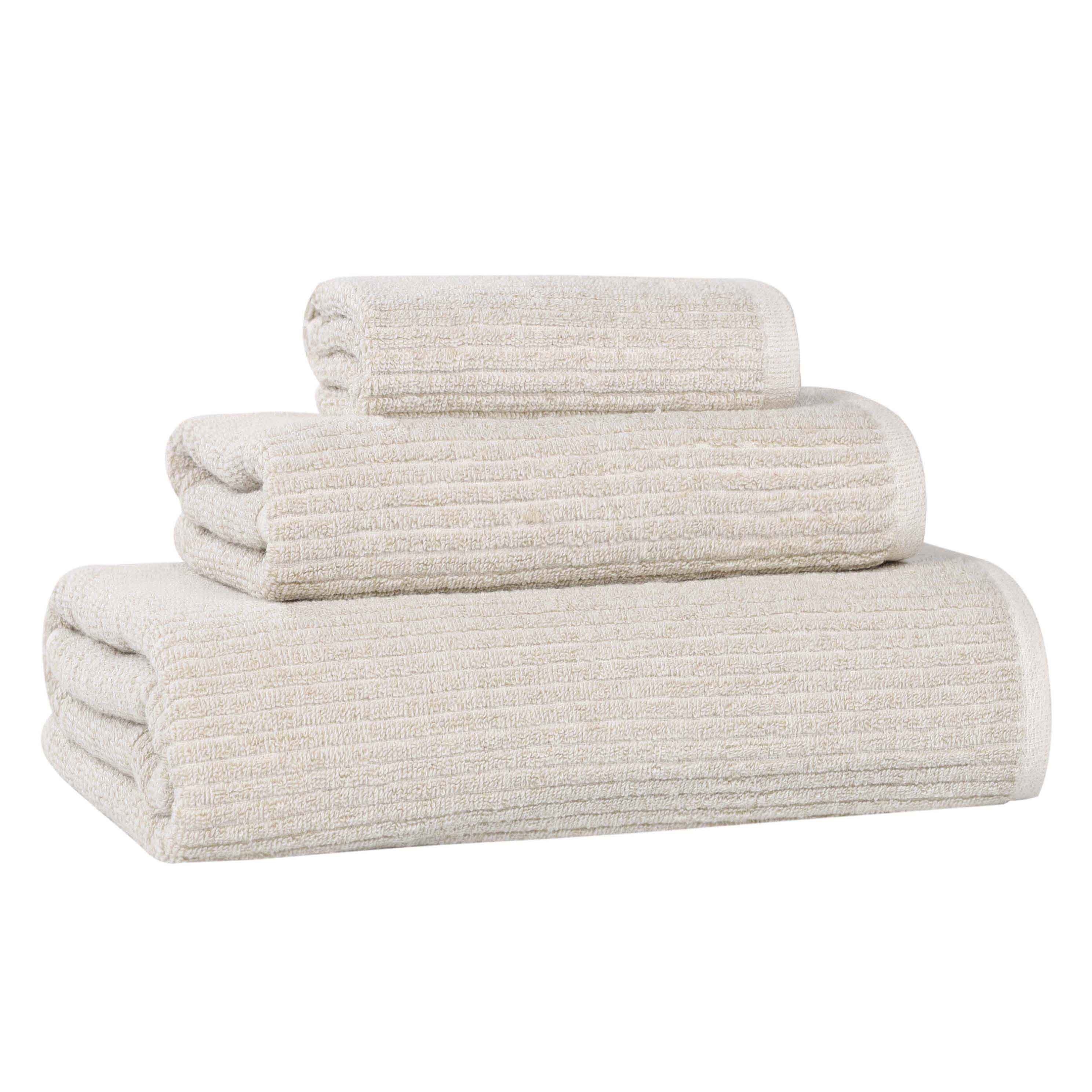 Destin Cotton Blend Medium Weight Textured Ribbed 3 Piece Towel Set - Towel Set by Superior Brand